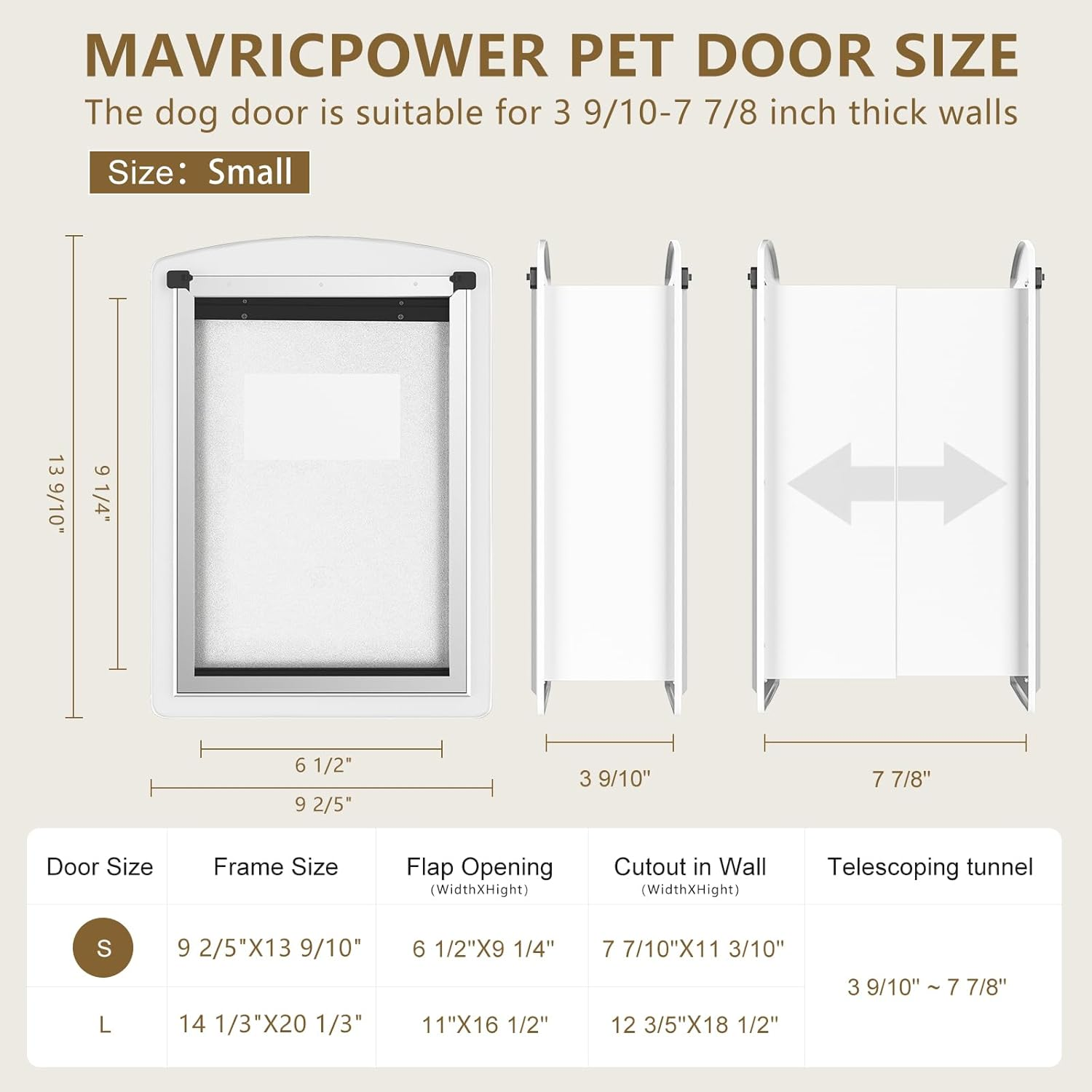 MAVRICPOWER Cat Door for Wall, Energy Efficient Cat Door with Steel Frame and Telescoping Tunnel, Double Magnetic Soft Flaps and Two Sliding Lock Panels, Easy to Install, Snow White, Small image number 5