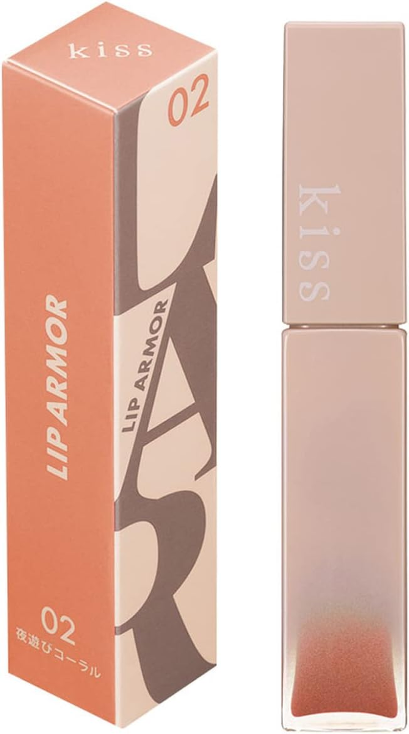 Kiss Kiss Lip Armor 02, Night Out Coral, 0.2 Oz (5 G), Tint Trip Coated with Shiny Gel Film, Transparent, Clear Coloring