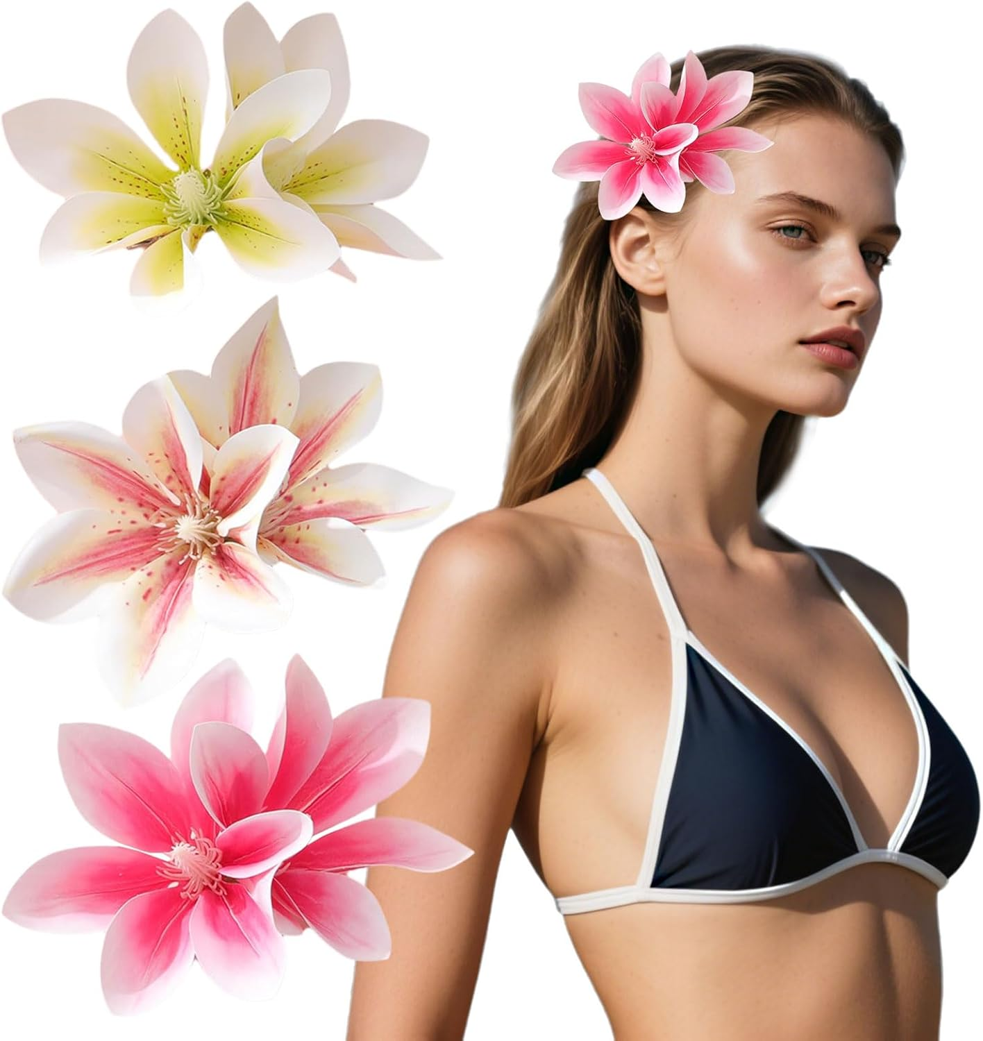 Hawaii Hair Accessories, 3 Pieces Hair Flowers, Hawaiian Flower Hair Clips, Flowers Hair Clip, Flowers for Hair, Hawaiian Flower Hair Accessories, Artificial Flowers Clips, for Summer Holidays by The image number 1