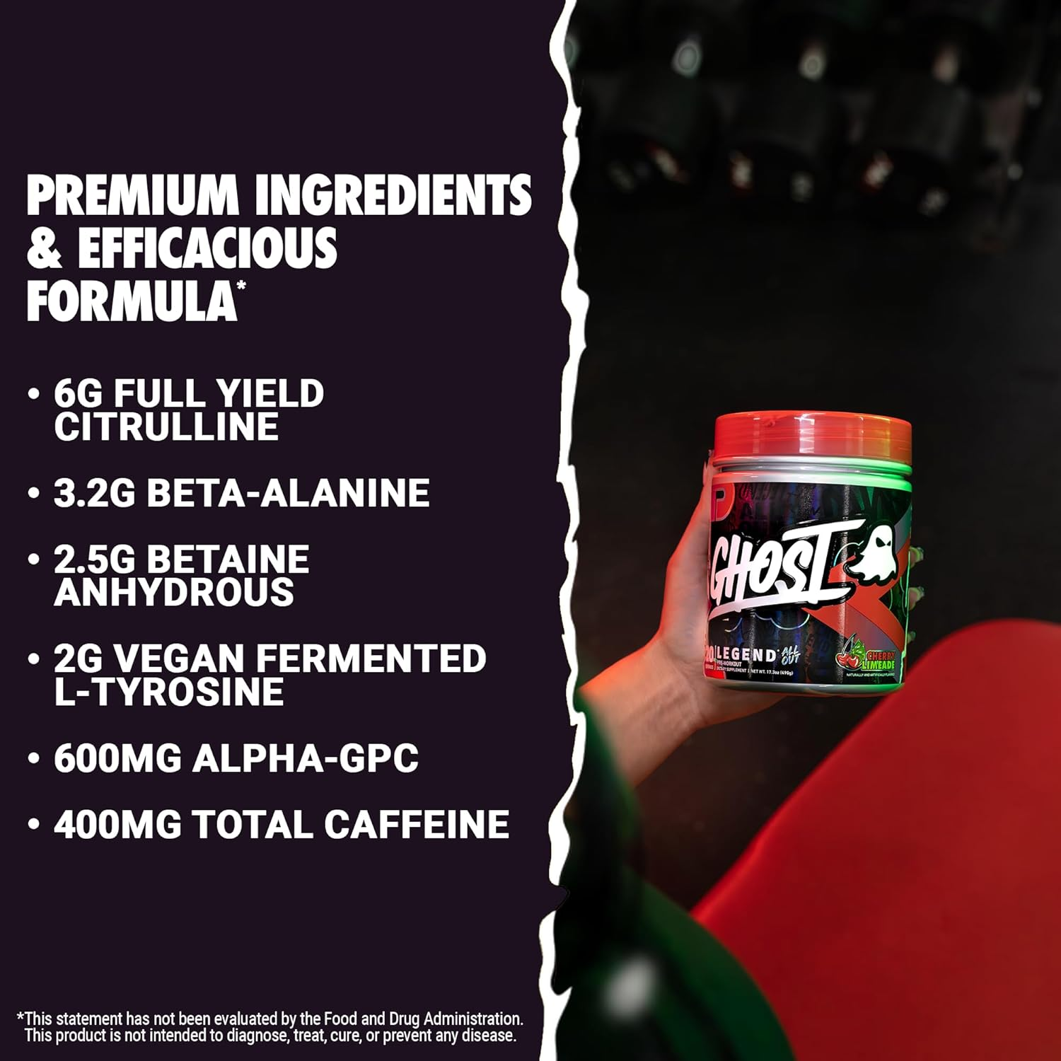 Ghost Legend All Out Pre Workout Supplement 20 Servings, Cherry Limeade image number 4