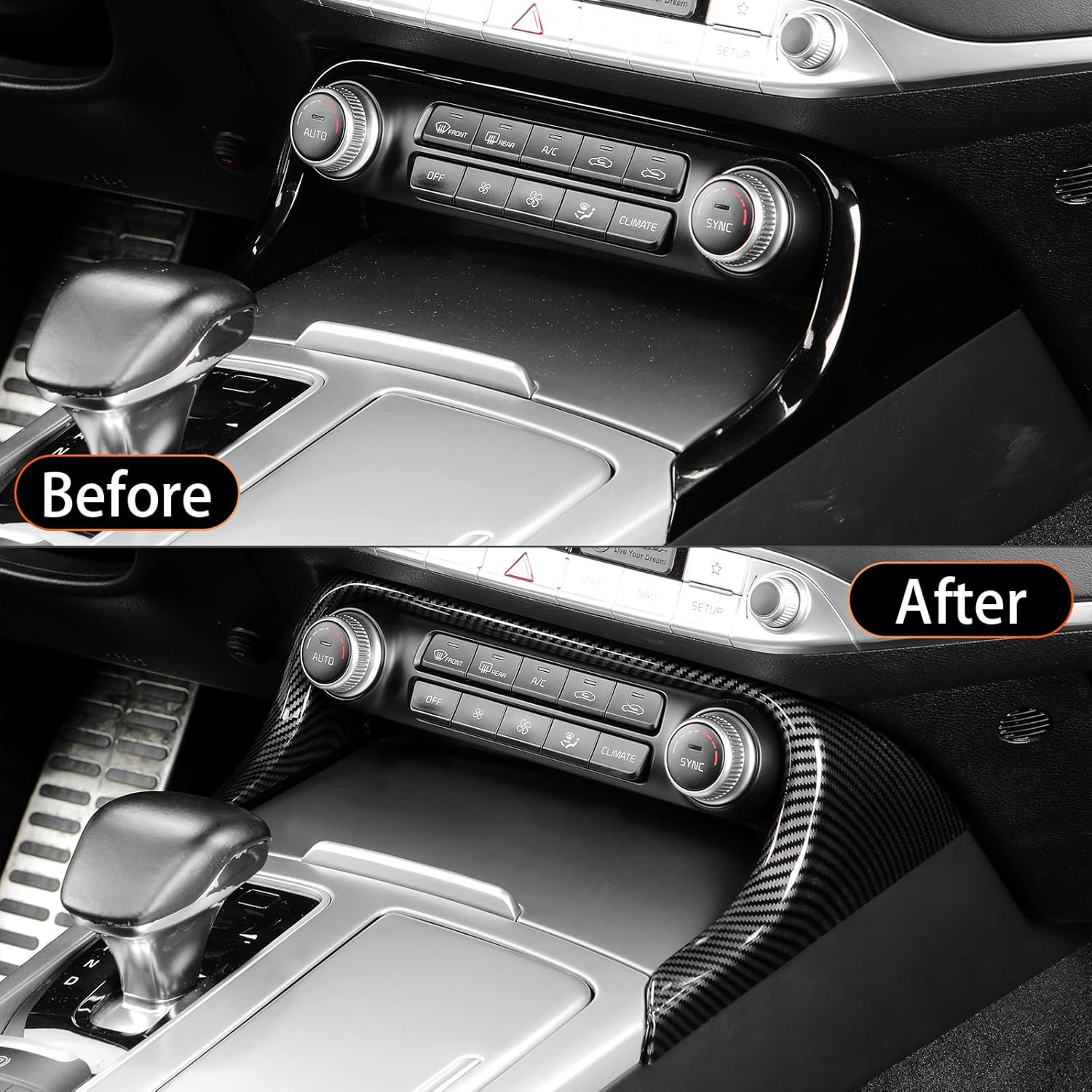 YOUTOOCAR Carbon Fiber Pattern Air Conditioning Vent Outlet Key Switch Trim Frame Cover Compatible with Kia Stinger 2017-2024 Accessories image number 5