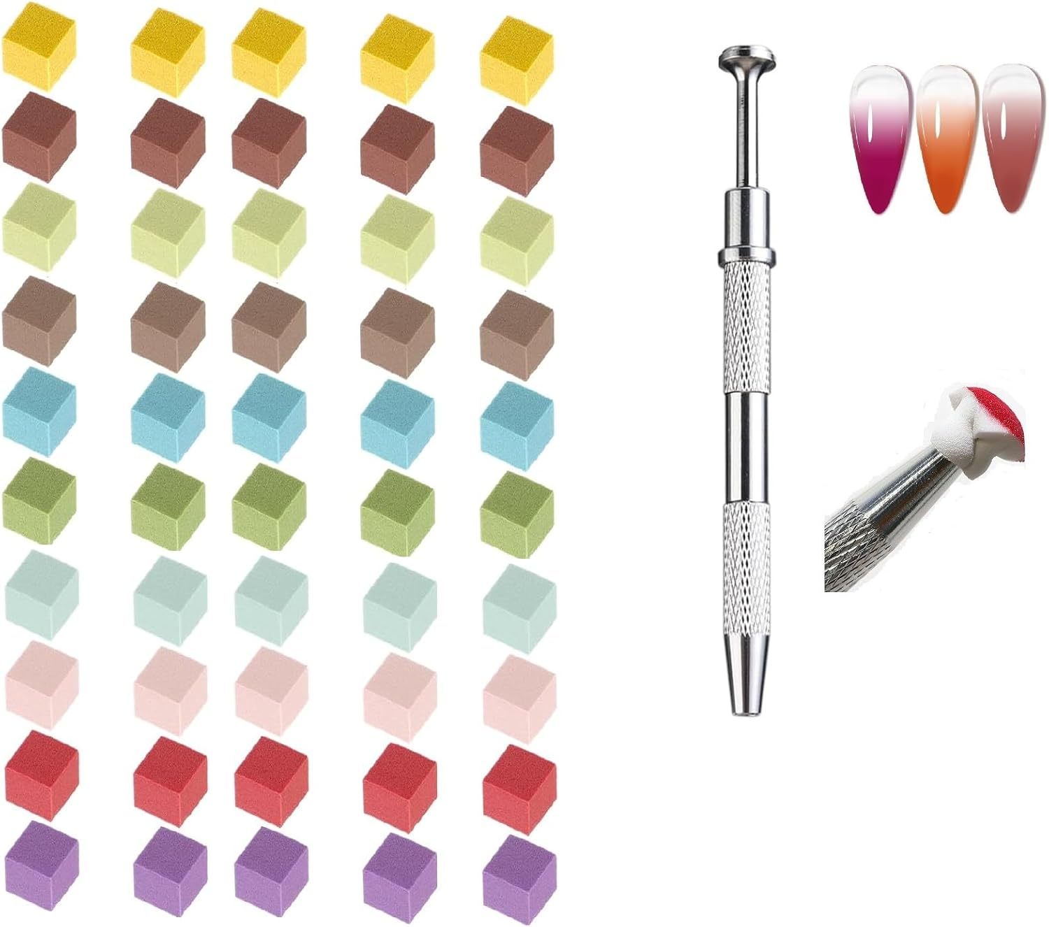 Highrock100Pcs Nail Art Sponges and 1Nail Sponge Metal Gripper for Ombre , Nail Art Sponge Brush, Manicure Accessories for Nails, Nail Art Sponges for Ombre (White)