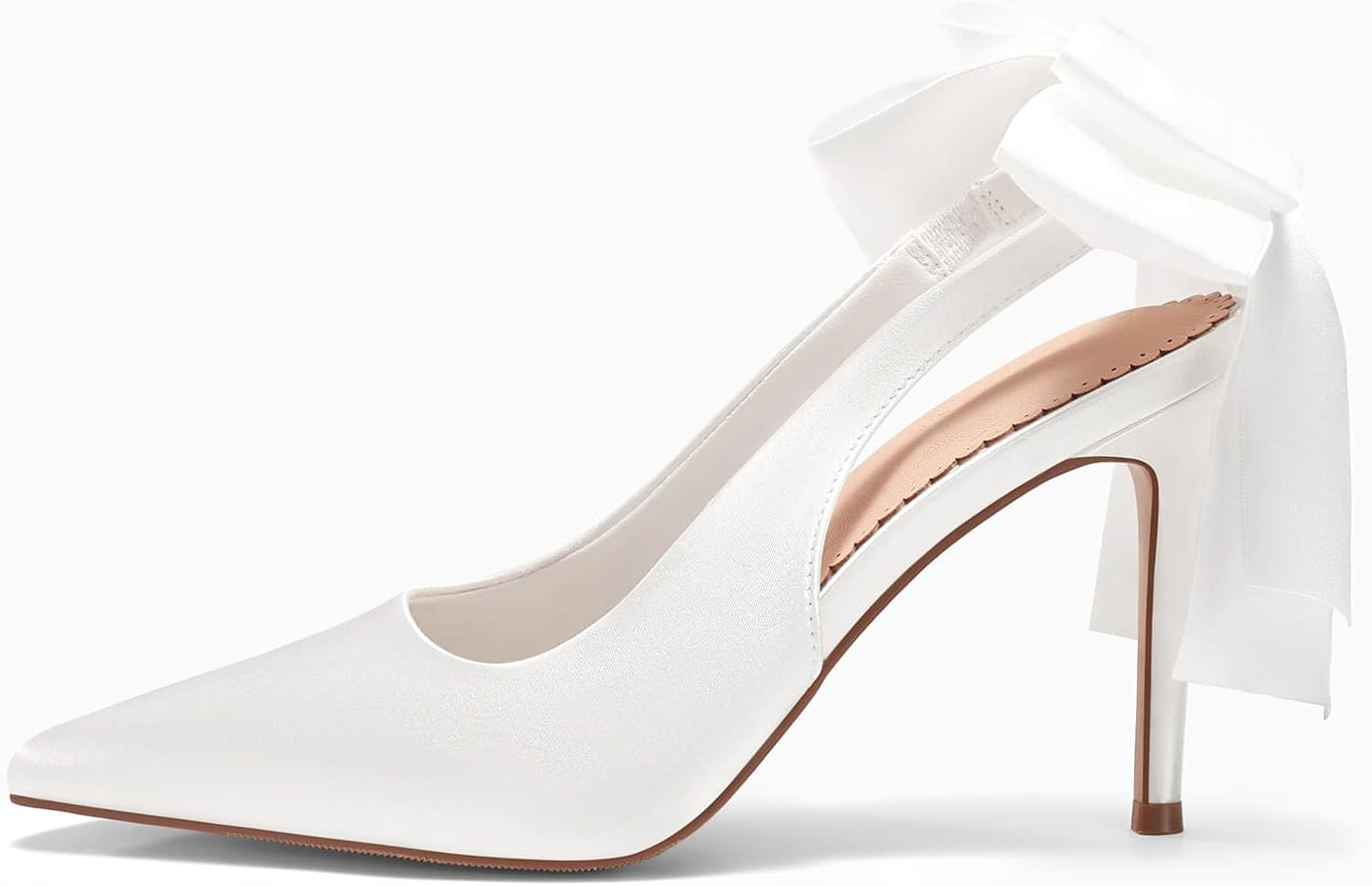 Coutgo Womens Slingback High Heels with Bow Closed Pointed Toe Wedding Bride Dress Shoes Satin Pumps image number 2