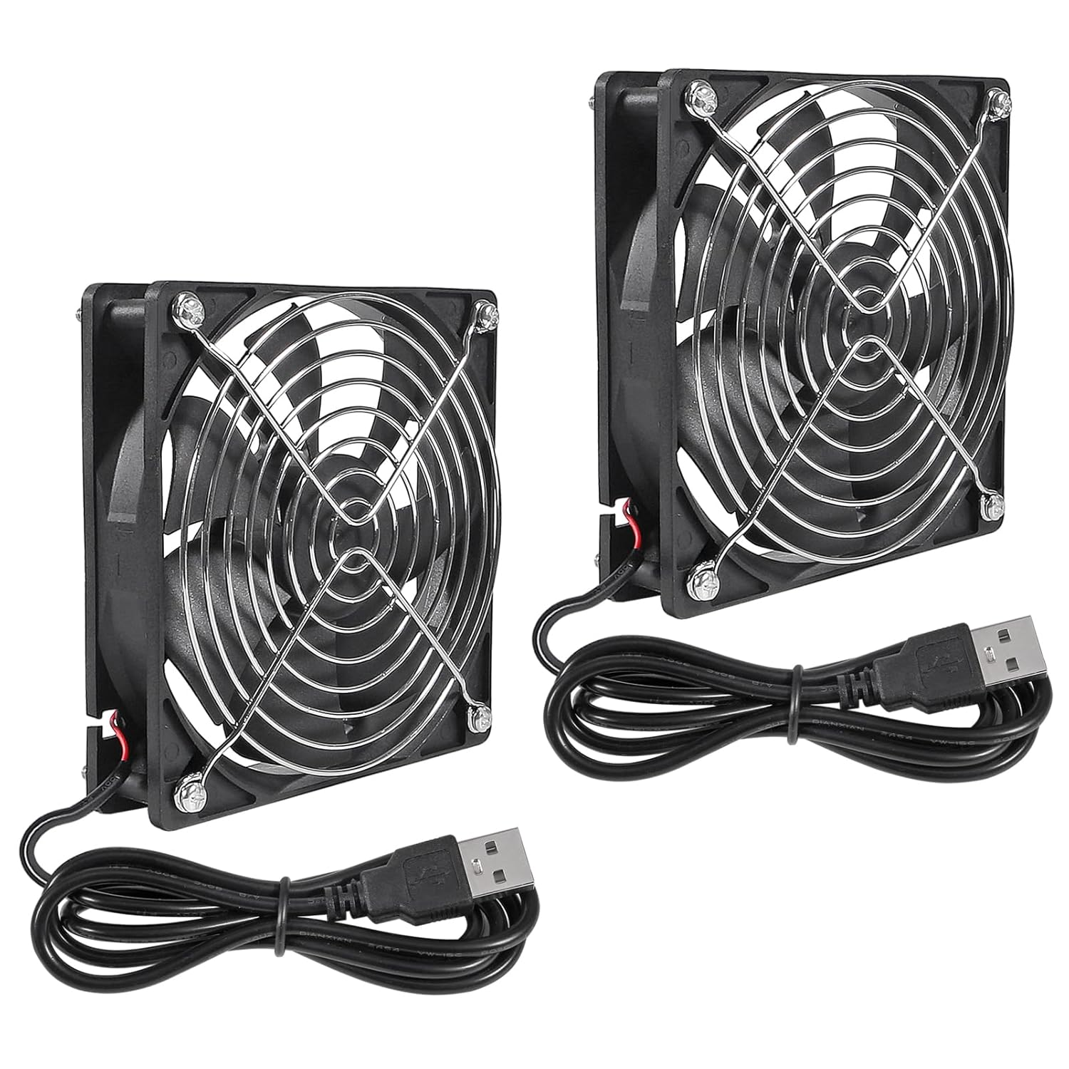 2Pcs USB Fan 5V 12025 Cooling Fan Ball Bearings Brushless Axial Fan 120X120X25Mm USB Computer PC Fan with Srews Metal Grill Cover for Computer Case Cooling Fan CPU Coolers Radiators image number 2