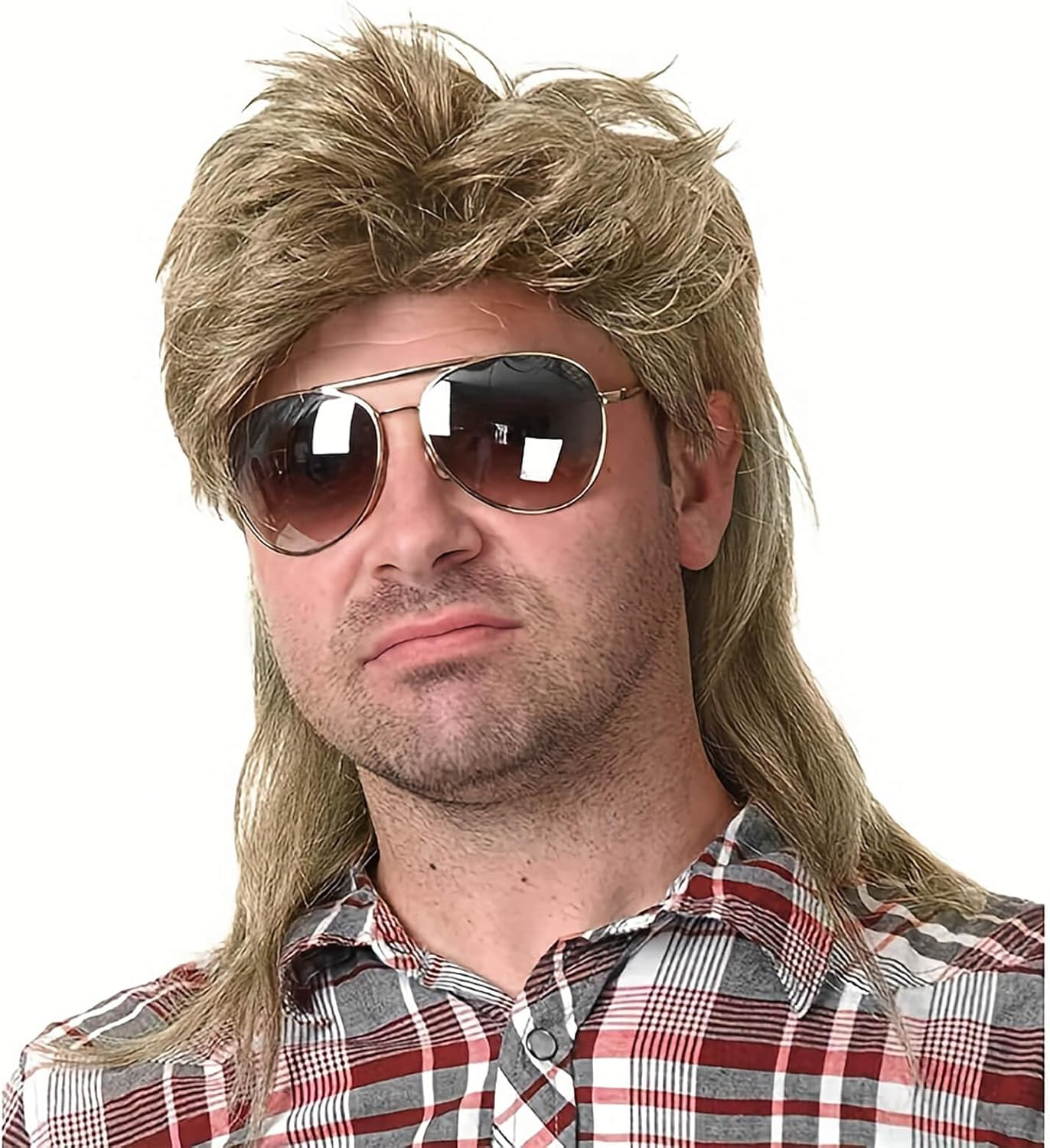 QUEENTAS Dirty Blonde Mullet Wigs for Men 13 Inch Heat Resistant Synthetic Curly Hair for 80S Costumes Fancy Party Accessory Cosplay