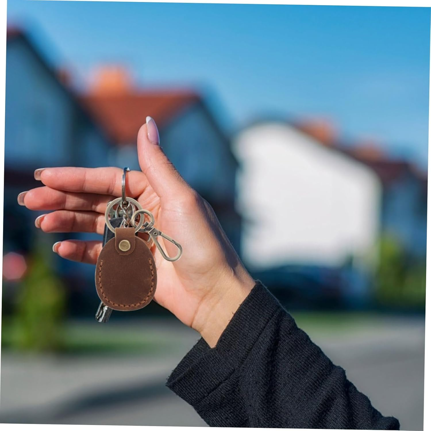 BIUDECO 3Pcs Handmade Pu Access Card Holder Keychain RFID Card Sleeve Compact Key Organizer for Fathers Day image number 6