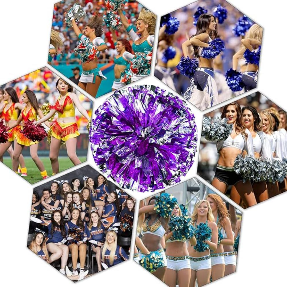 Cheerleading Pom with Handle Bulk Metallic Foil Plastic 4PCS Poms Sports Dance Cheer Pompoms Cheering Squad Poms for Kids Adults Team Game Party image number 4