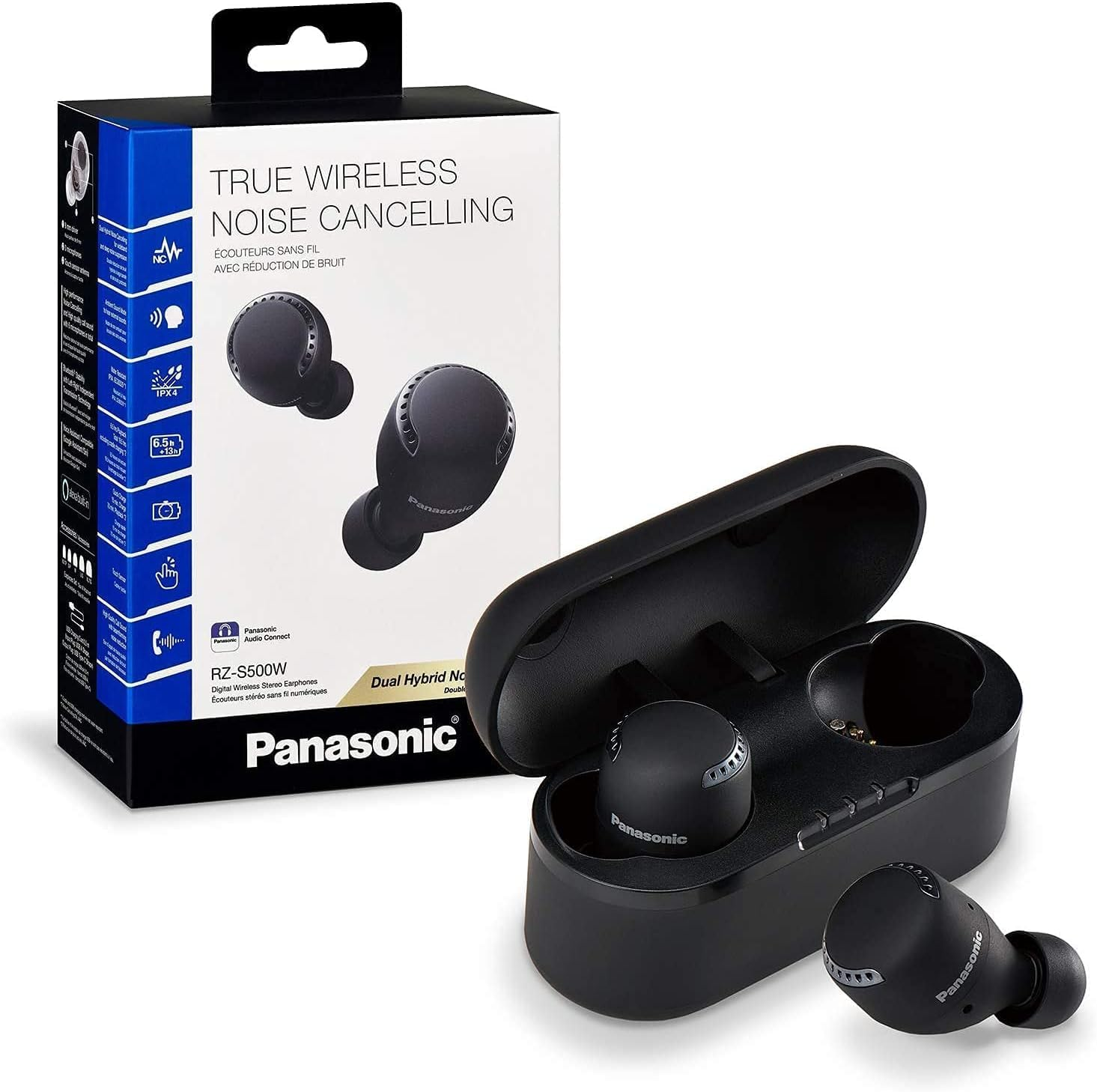 Panasonic True Wireless, High Performance, Bluetooth, Noise-Cancelling and Water-Resistant Earbuds, Black (RZ-S500WE-K) image number 4