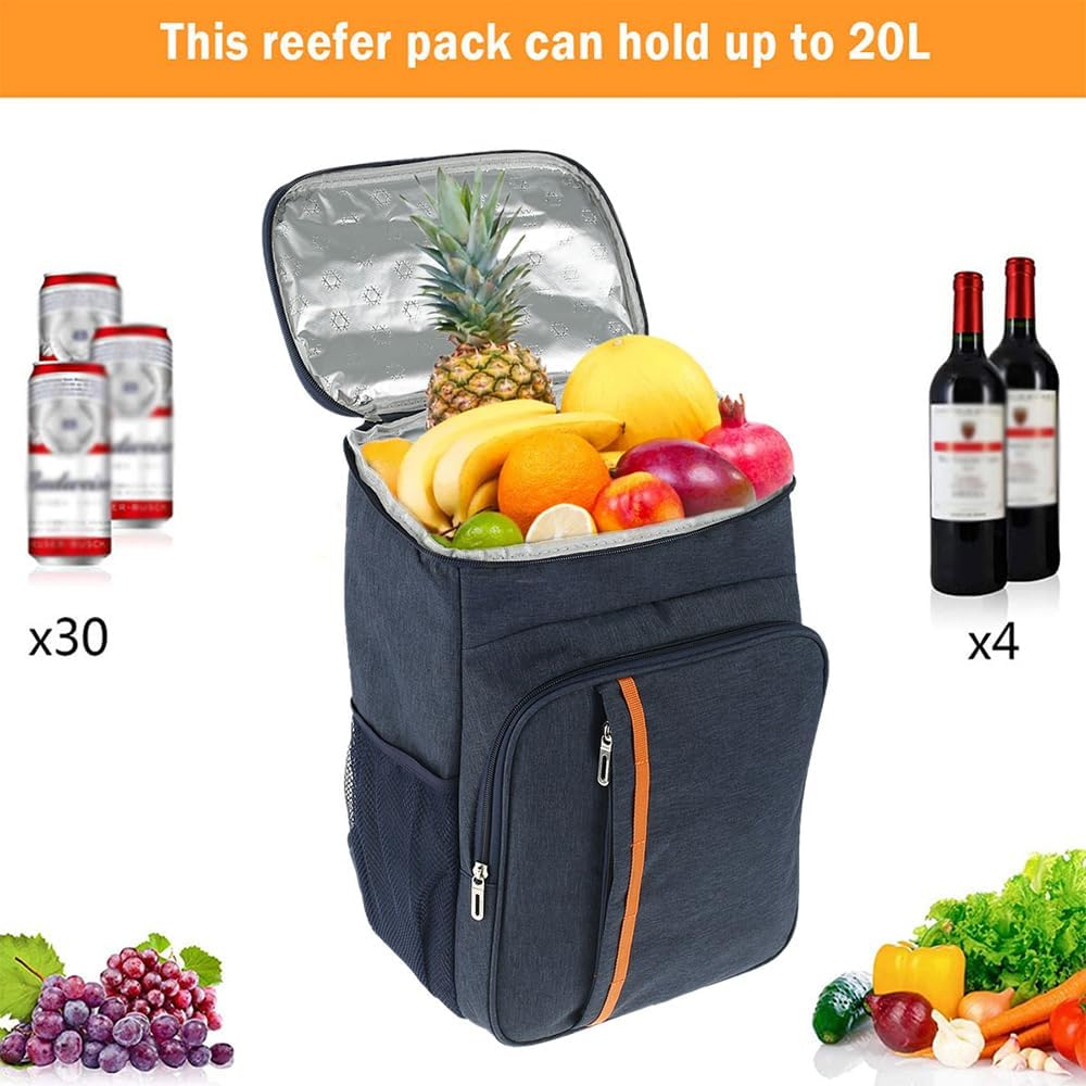 Cooler Backpack 20L Leakproof Insulated Backpack Multiple Pockets Picnic Backpack Large Capacity Cooler Bag Insulated Large Picnic Beer Bag Backpack Freezer for Camping Hiking Beach (Navy Blue) image number 3