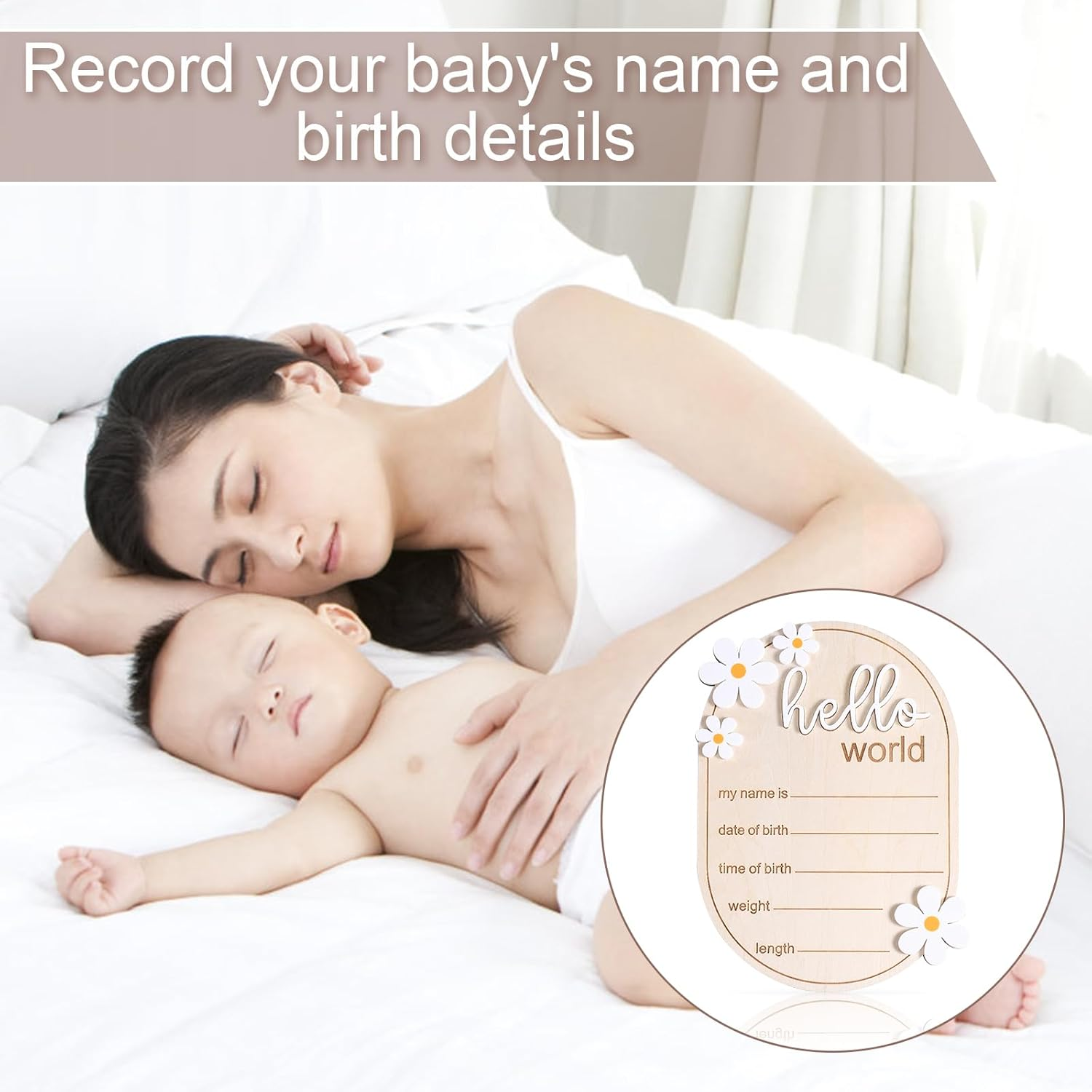 Baby Announcement Sign, 5.91X4.13 Inch Wooden Newborn Announcement Sign Hello World Newborn Sign Baby Name Sign Birth Announcement Sign for Hospital Nursery