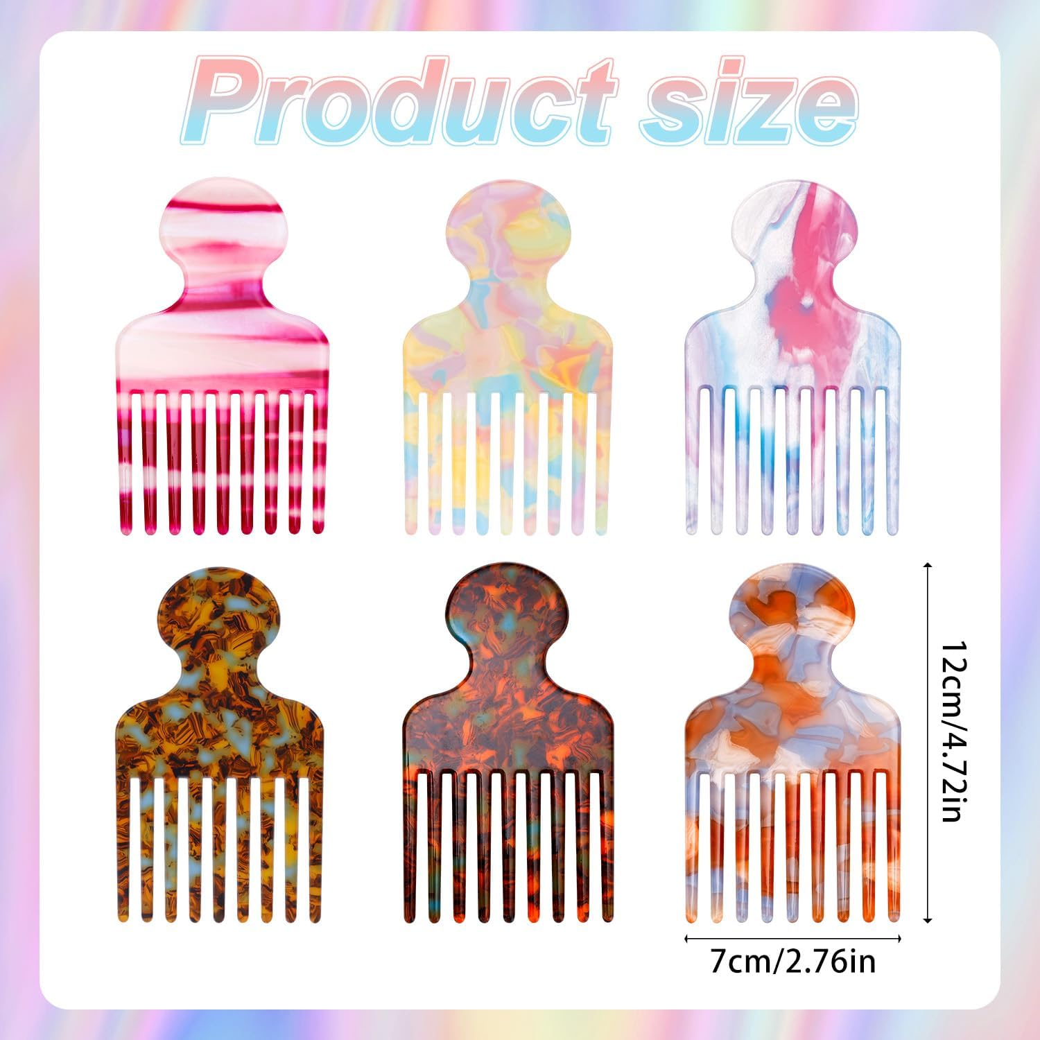 6Pcs Wide Tooth Hair Pick Comb, 6 Colors Smooth Sturdy Detangling Lift Combs Hair Styling Tools for Women Men Barber Supplies image number 5
