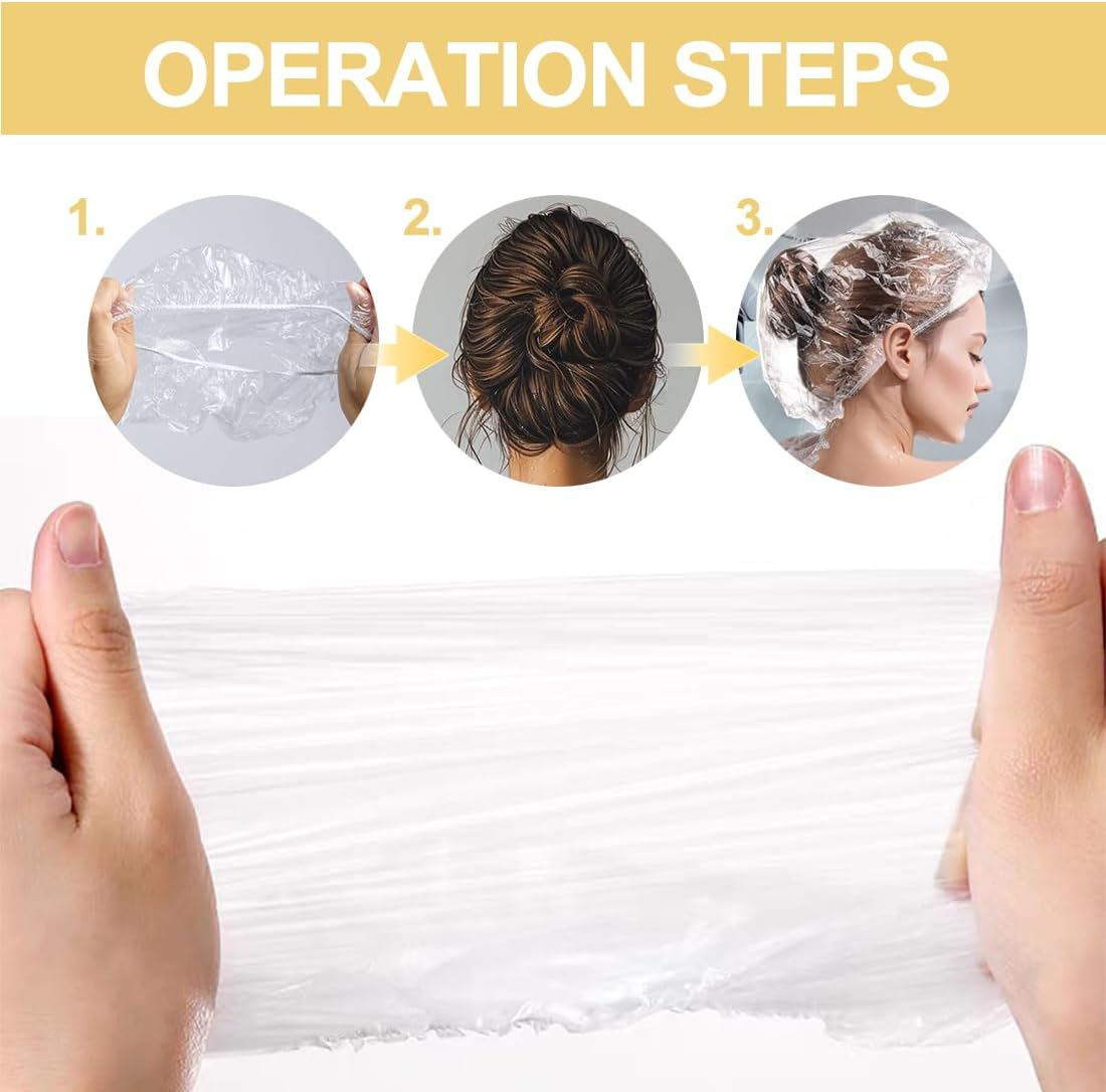 Pack of 50 Disposable Shower Caps, Plastic Cosmetic Caps, Disposable Hair Caps for Salon, Disposable for Travel, Bath Cap, Disposable for Long image number 4