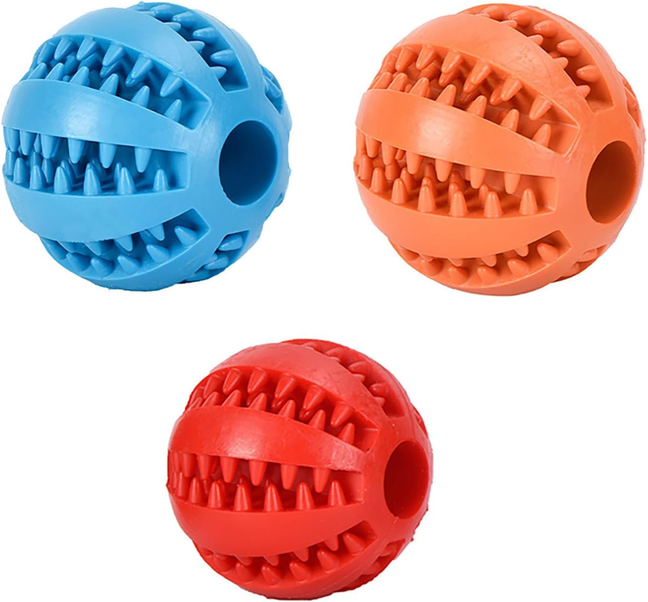 YAKESD Dog Toy Ball Set, 3 Pack 5Cm Treat Dispenser Balls for Teeth Cleaning, IQ Training & Exercise, Nontoxic Interactive Pet Ball Toy for Puppies & Dogs - Red, Blue,Orange