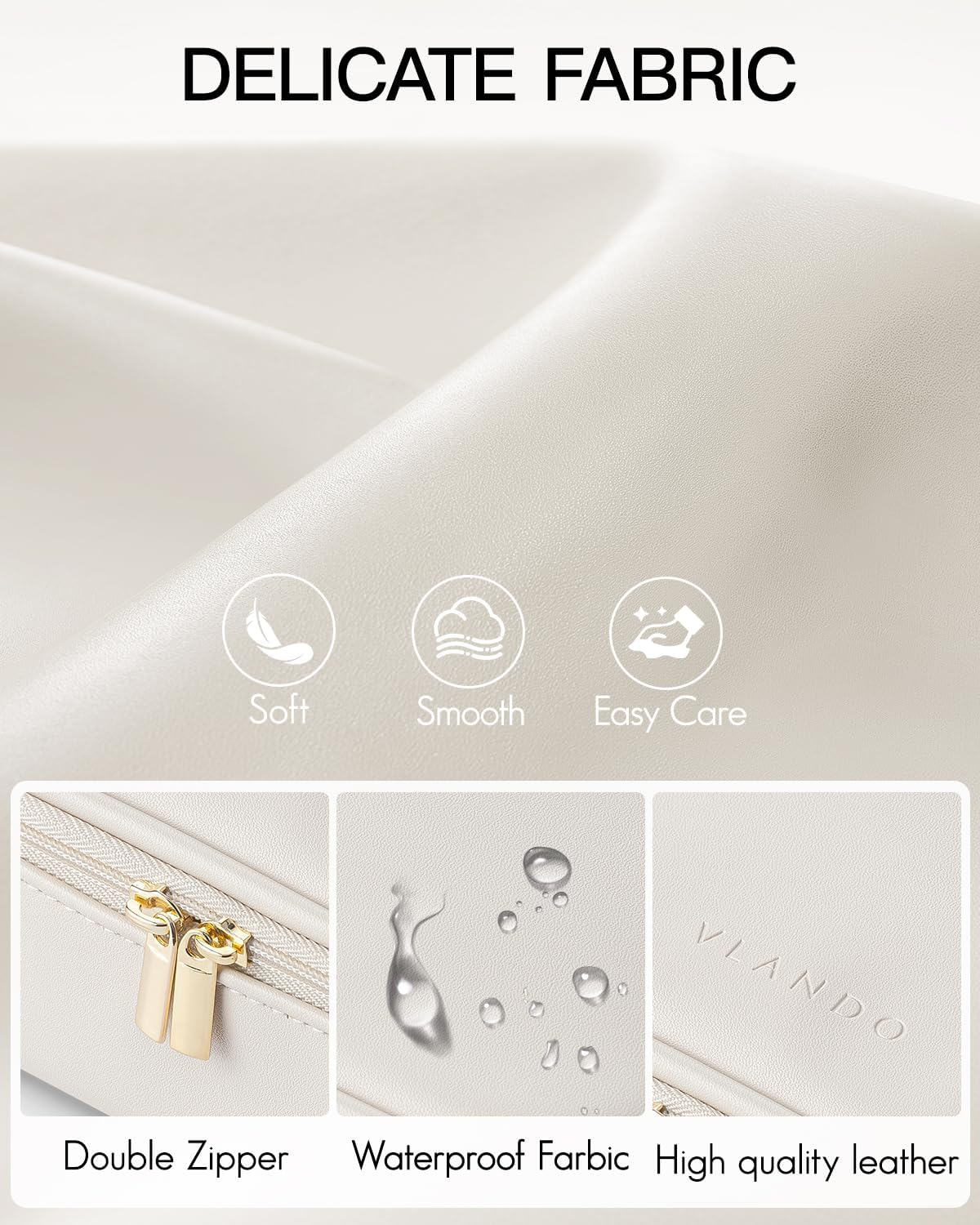 Vlando Travel Makeup Bag, Small Travel Beauty Bag Cosmetic Bag for Women Portable Makeup Organizer Case Bag Makeup Brush Organizer Pouch-White, Pillow White-Large - 01-Apricot White image number 3