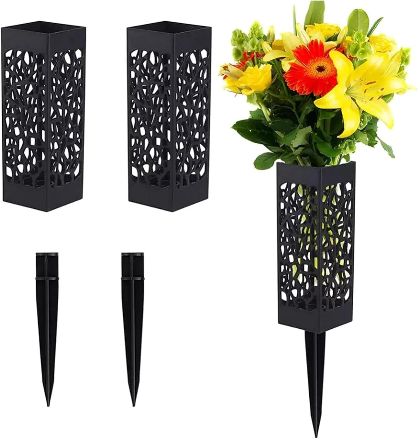 4PCS Grave Flower Holders, Grave Vases with Spike, Memorial Cemetery Floral Holder for Lawn Headstone Gravestone Outdoor Flower Marker Ground Outdoor(Black) image number 3