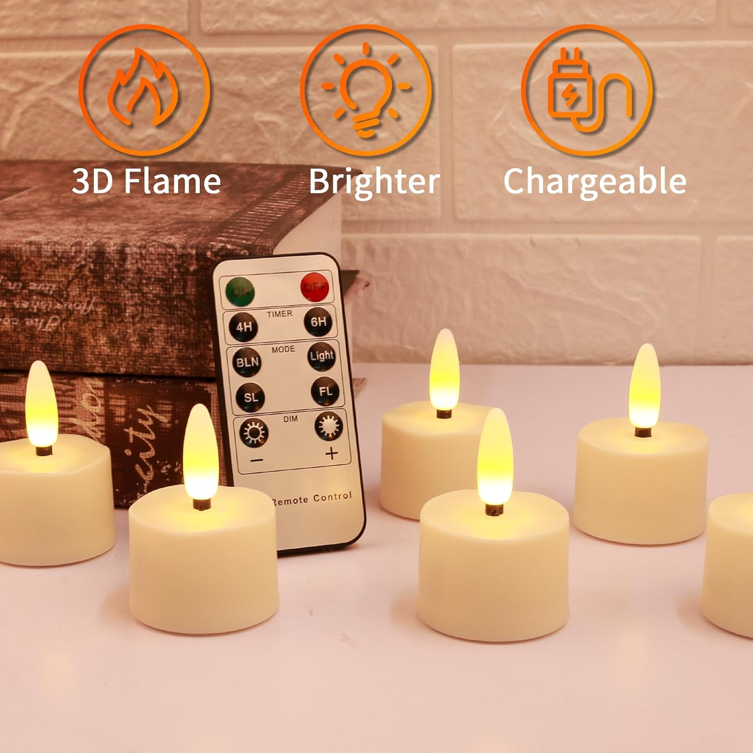 Neween Rechargeable Candles Tea Light with Remote Timer, Flameless LED Tea Lights Candles Battery Operated Electric Fake Candles Set of 6 for Halloween Diwali Fall Christmas Wedding Home Decor image number 5