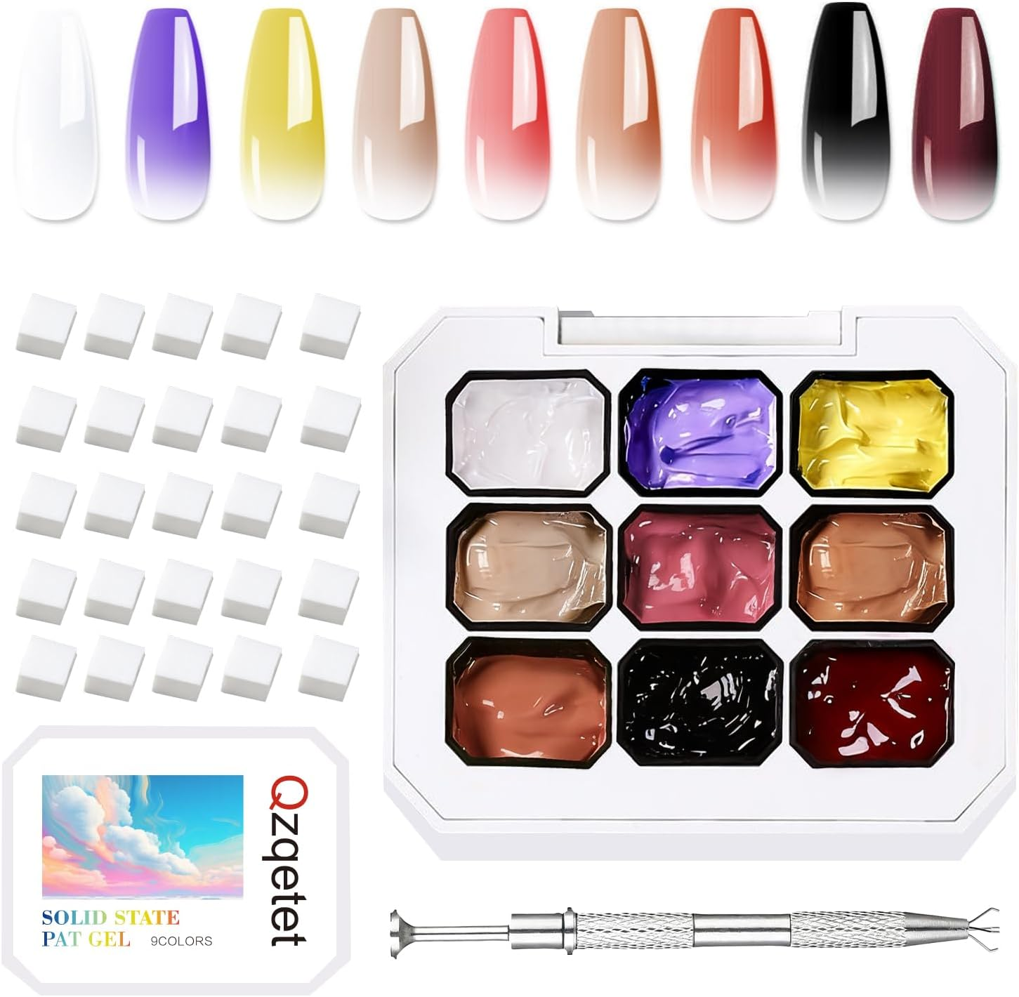 Ombre Gel Nail Polish Set - 9 Vibrant Colors for Gradient, Aura & Blush Nails - Beginner-Friendly Patting Gel, Long-Lasting, No Wipe, UV/LED Curing with Nail Sponges (03)