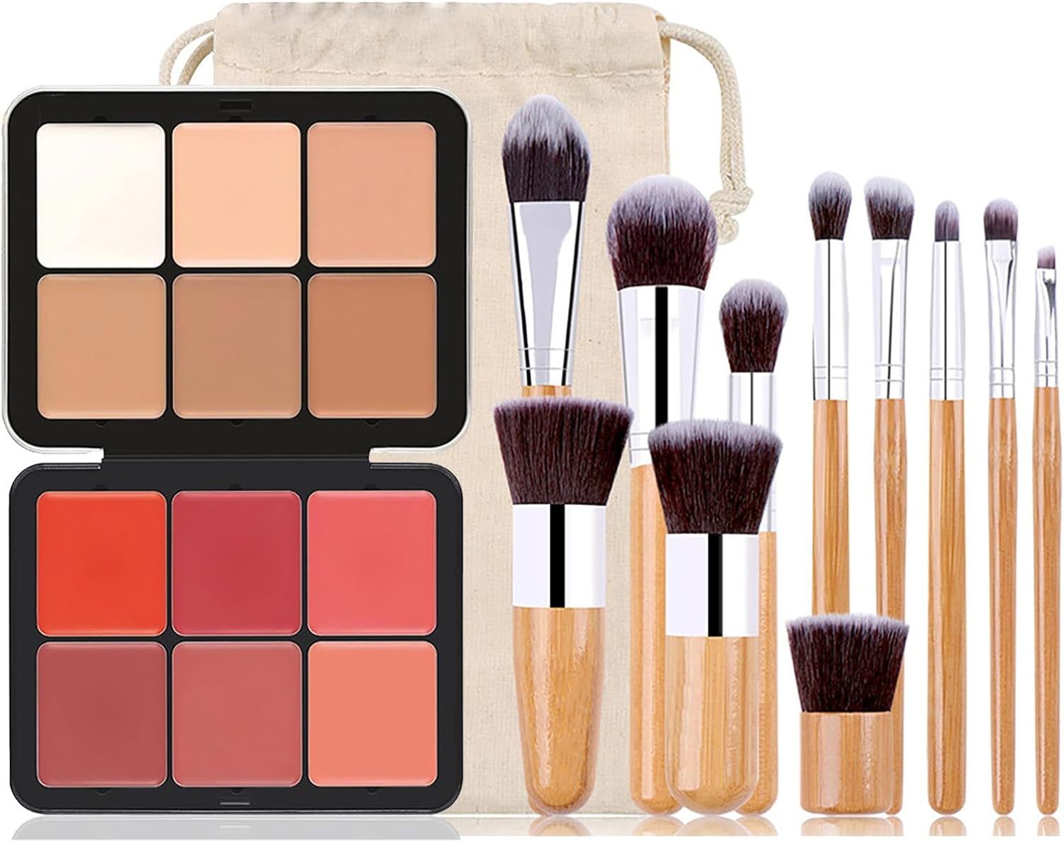 Joyeee Makeup Blush Palette + Cream Contour Palette Kit, with 11 Pcs Complete Makeup Brushes, Contouring Concealer Palette for Medium Dark Skin to Conceals Dark Circles, Redness, Acne, Blemish