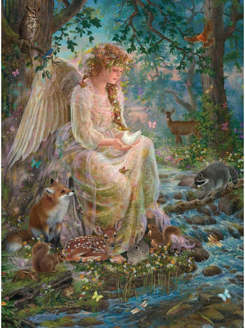 Bits and Pieces - 1000 Piece Glitter Jigsaw Puzzle for Adults - Mother Nature - 1000 Pc Forest Fantasy Angel Jigsaw by Artist Liz Goodrick-Dillon image number 1
