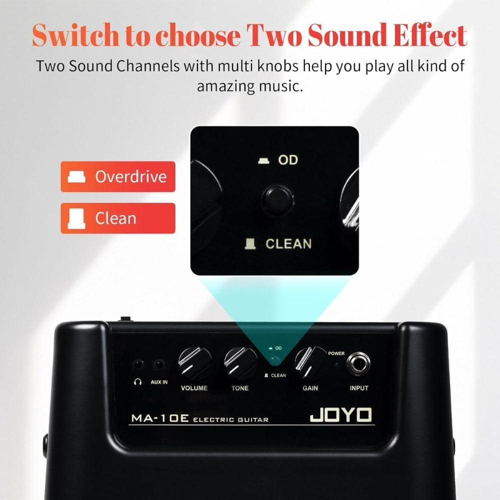 JOYO MA-10E 10W Small Electric Guitar Amp Mini Portable Guitar Practice Amp Battery Powered Combo Guitar Amplifier Dual Channel and Aux Input Jack image number 2