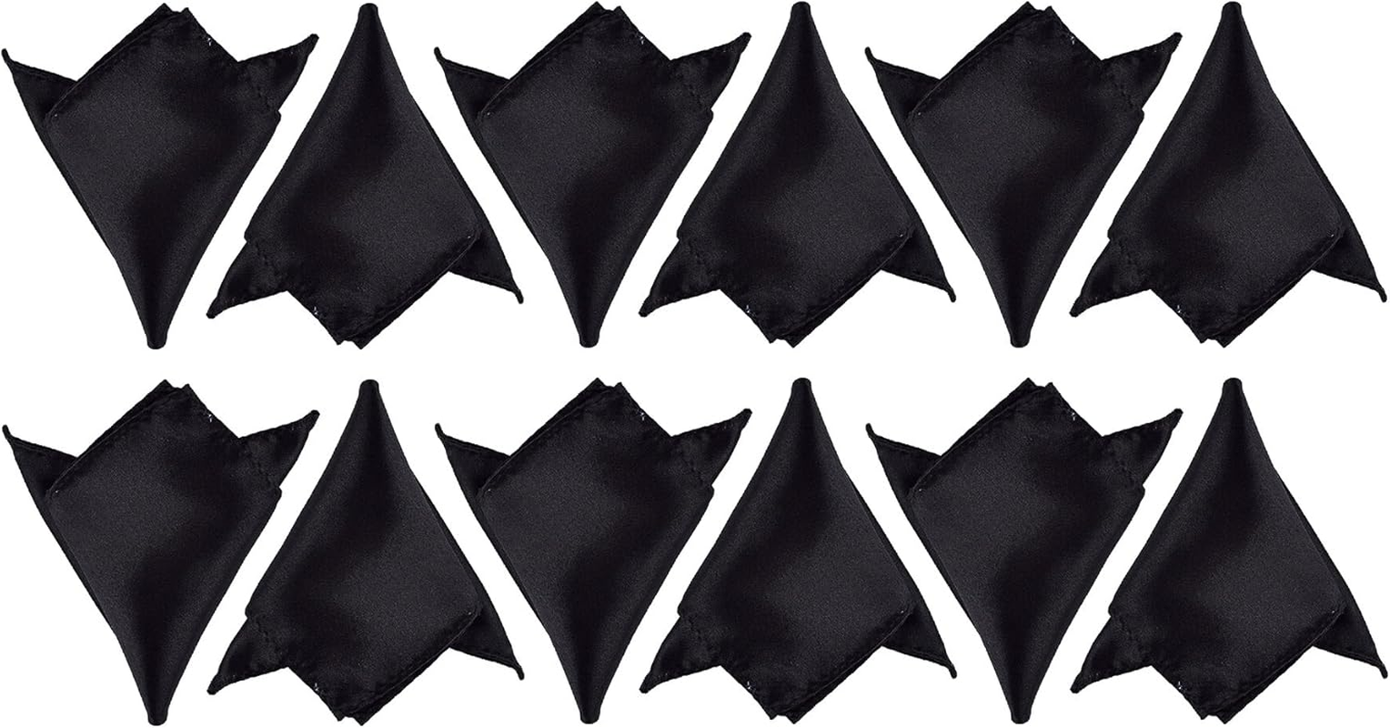 Boolavard Satin 1Pcs, 6Pcs or 12Pcs Pack Solid Plain Wedding Mens Pocket Square Office Suit Handkerchief Hanky