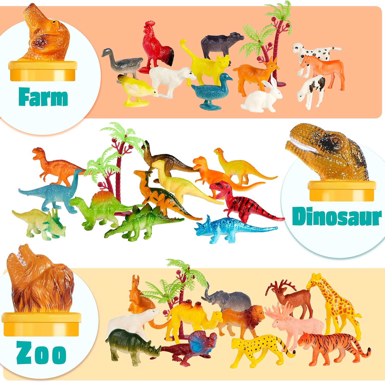 JOYIN 69 Pcs Small Animal Figures, Mini Jungle Toy Set with Sensory Bin, Realistic Wild Forest Playset, Zoo, Ocean, Farm Animals Figurines, Dinosaur Party Favors, Gifts for Boys and Girls, Kids 3-5 image number 4