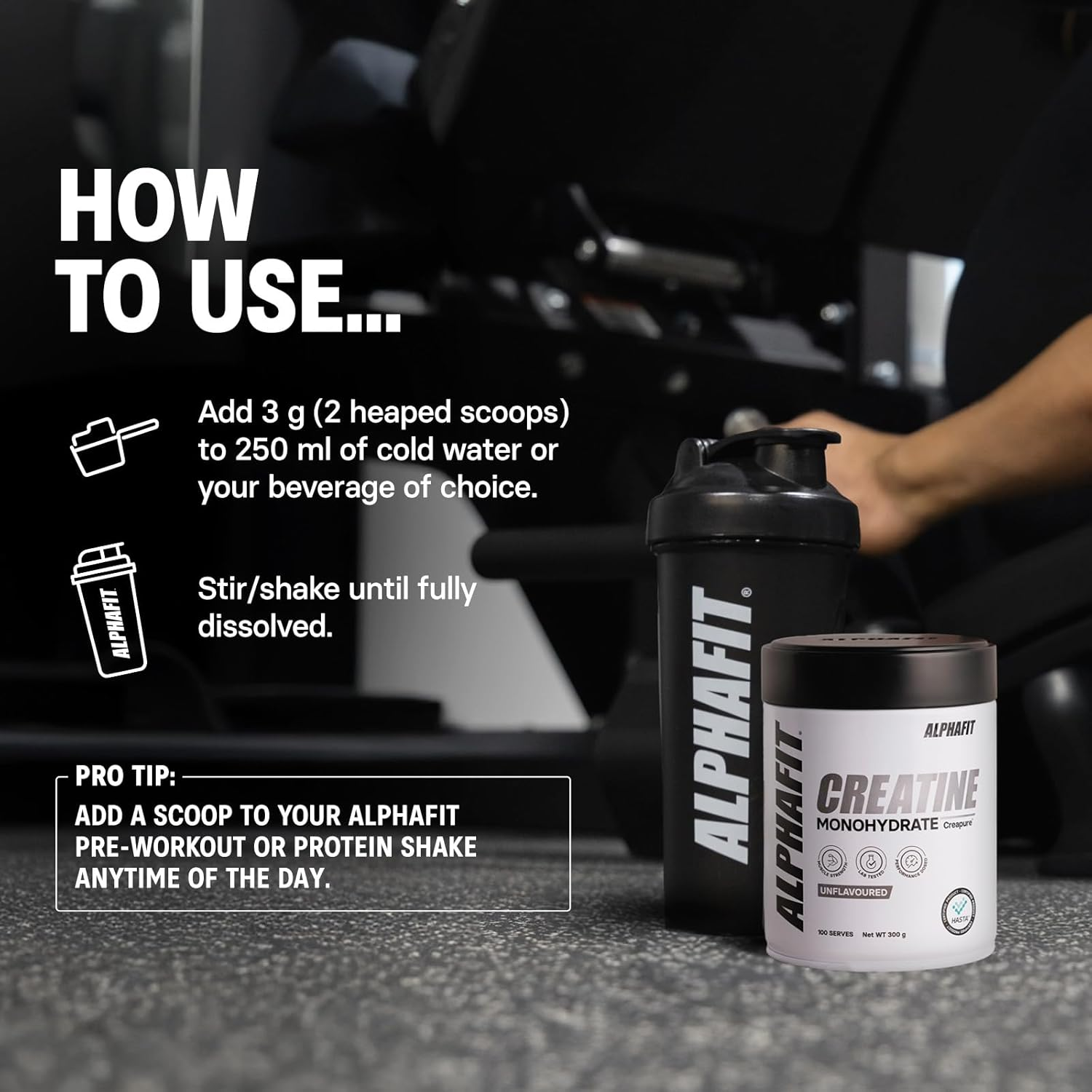 ALPHAFIT Creapure&reg; Creatine Monohydrate Powder, Muscle Growth & Power, Unflavoured, HASTA Certified, 300G (100 Serves) image number 2