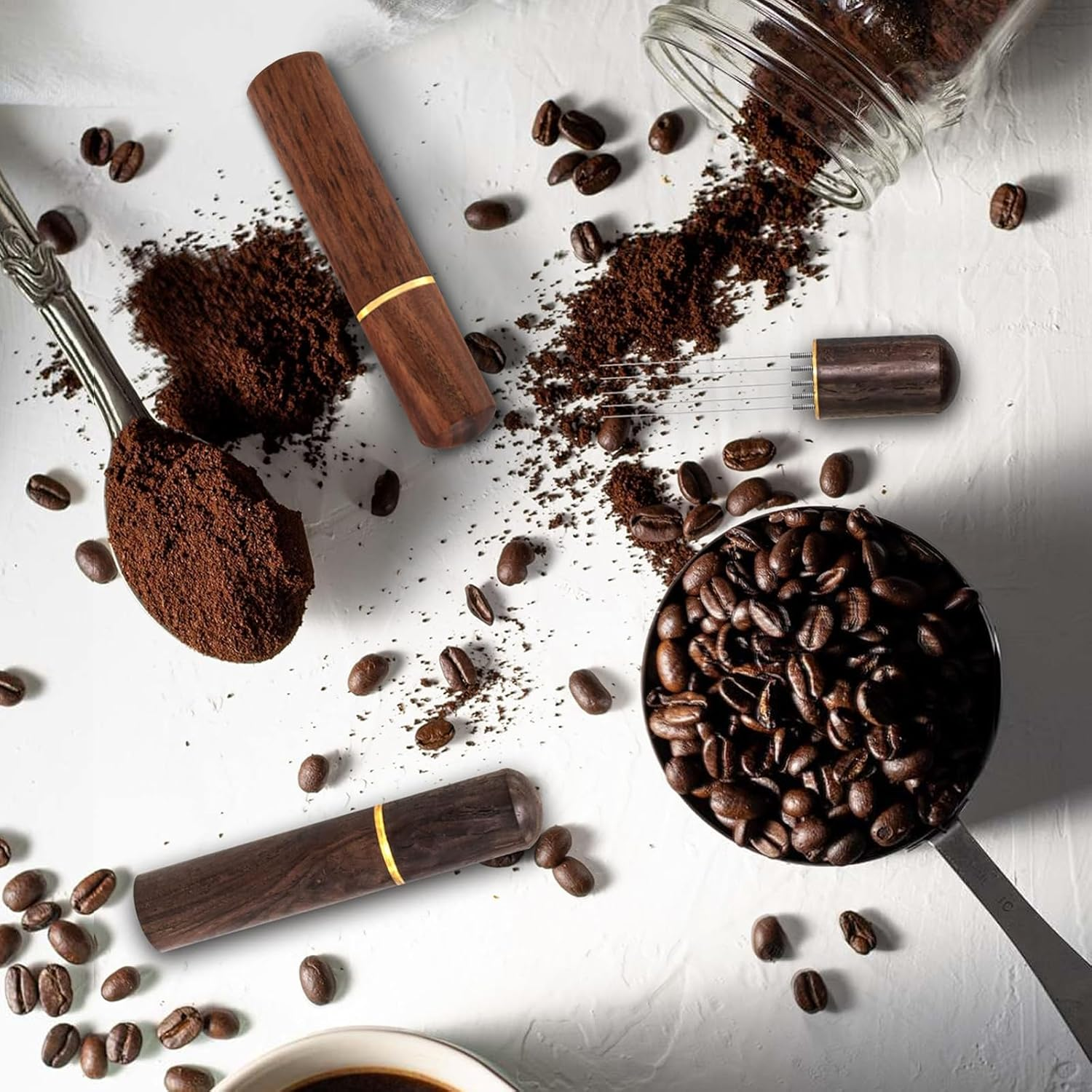 2 Pcs Coffee Distribution Tool &ndash; Espresso Stirrer Tool with 5 Needles (0.3Mm) & Natural Wood Handle, Includes Stand &ndash; WDT Espresso Distributor for Home, Kitchen, Caf&eacute;, Barista(Walnut/Rosewood) image number 1