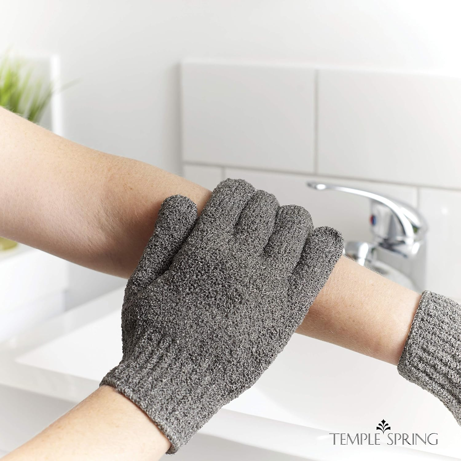 Temple Spring Exfoliating Glove, Exfoliating Body Shower Sponge, Wash Mitt Body Sauna Accessories, Exfoliating Glove, Shower Glove, Bath Accessories for Ingrown Hair, Loofah Glove - Grey - Gray image number 6