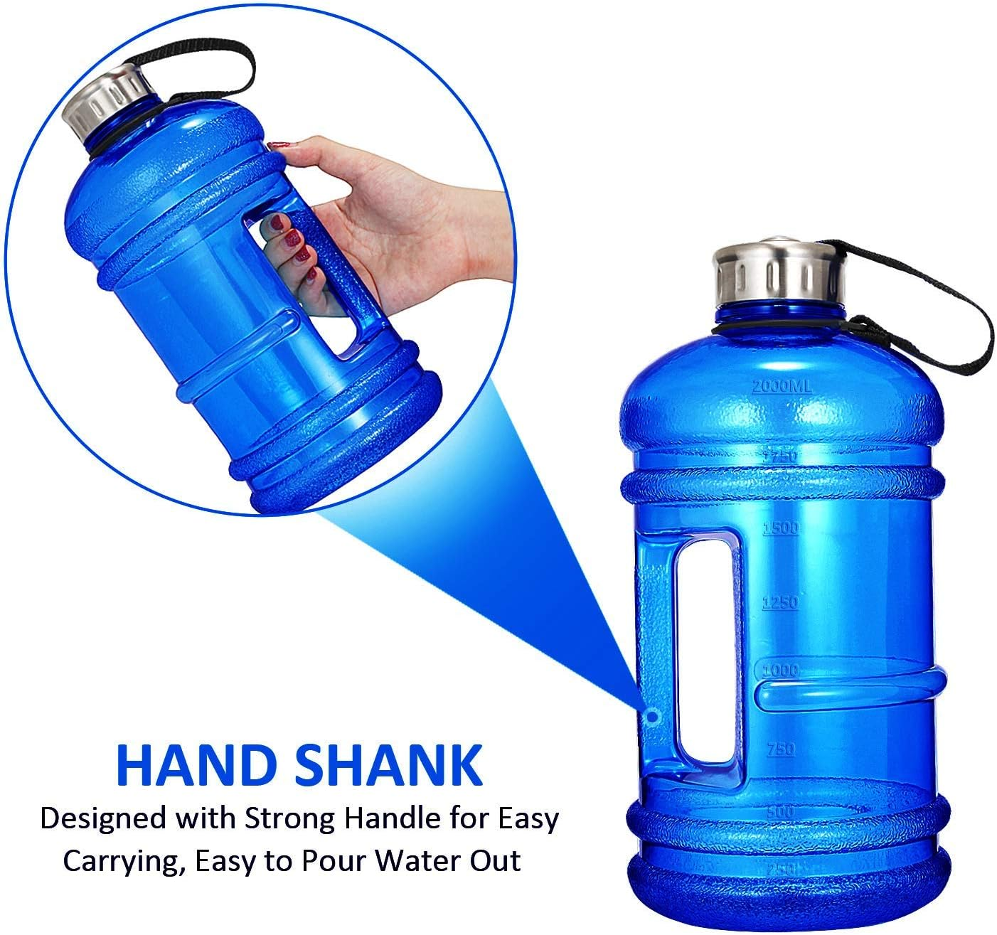 Vaupan Half Gallon Big Water Bottle, 2.2L/73 OZ Large Leak Proof Sports Jug with Handle,Huge BPA Free PETG Plastic Wide Mouth Drinking Container Flask for Fitness Gym Biking Travel Outdoor Water Jug image number 1