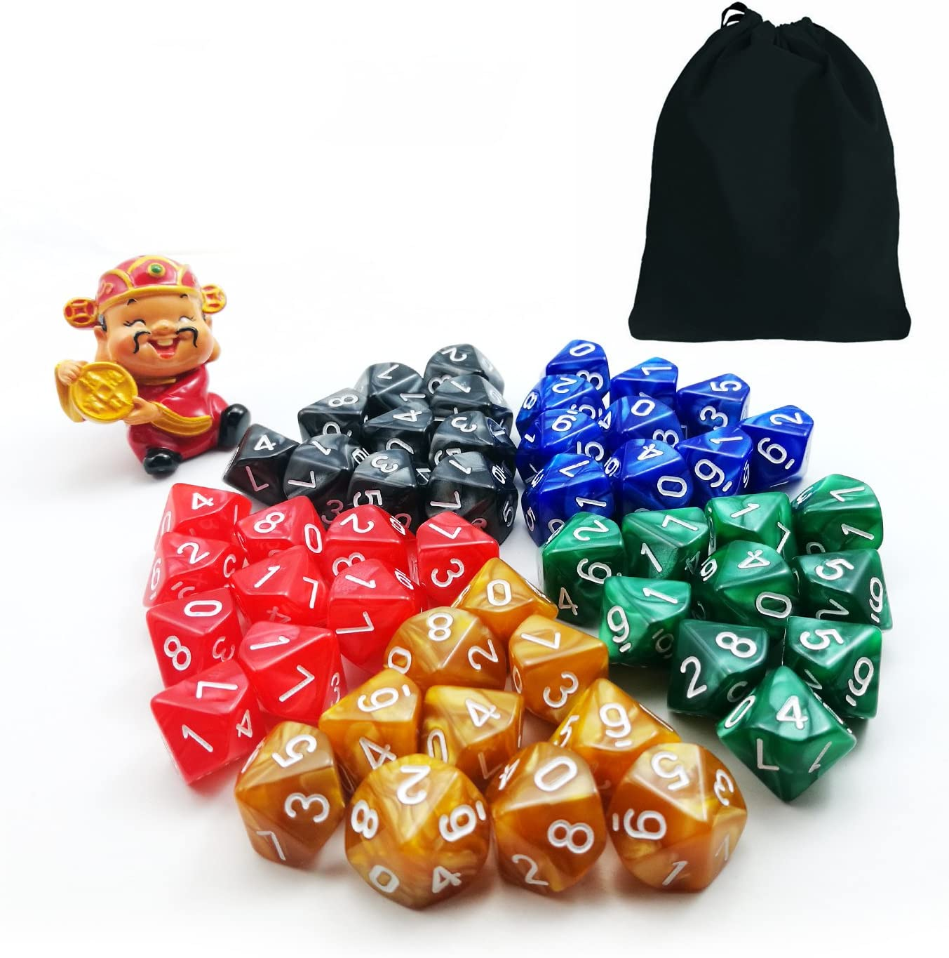 50Pcs Assorted D10 Pack, 5X10Pcs 10 Sides Dice Marble Polyhedral Dice D10 Set