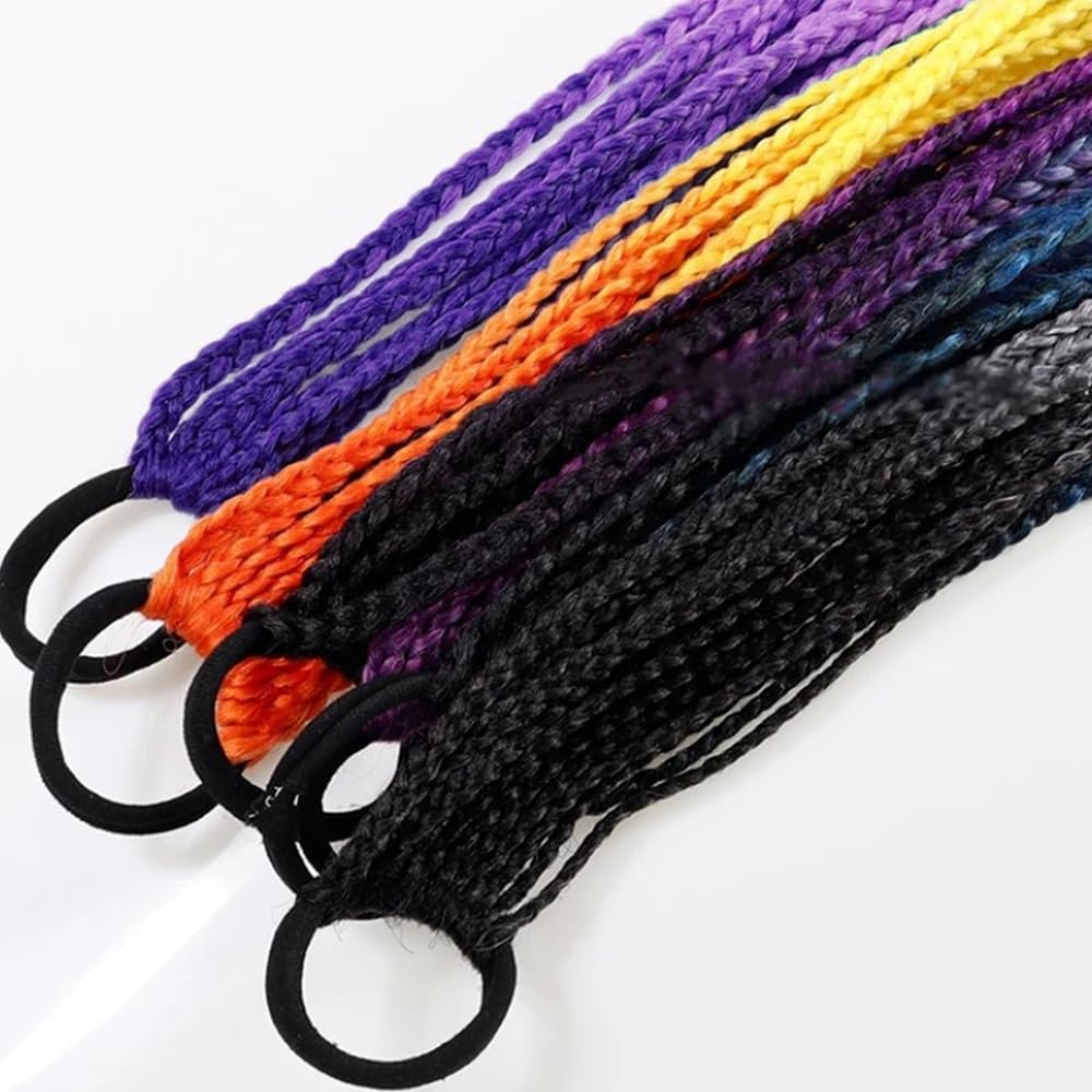 1X Ponytail Long Braids Colorful Band Pigtail Synthetic Braided Hair Extension #F image number 4