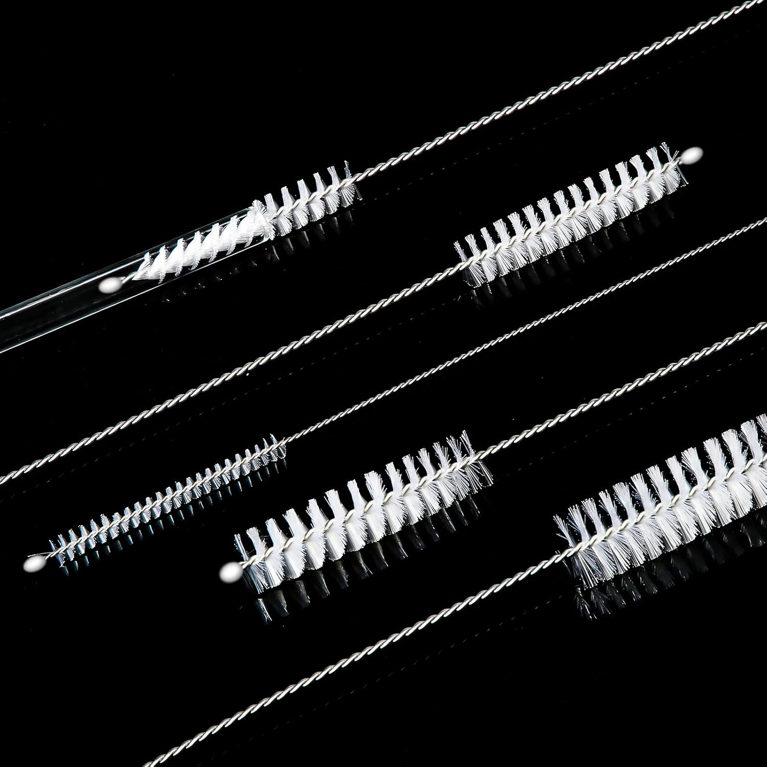 10Pcs Nylon Bottle Brush, 11.5 Inch Long Straw Brushes Nylon Tube Brush Set with 5 Sizes Bottle Cleaner Brushes for Cleaning Pipe Straw Wine Bottle Sink (Black, White) image number 3