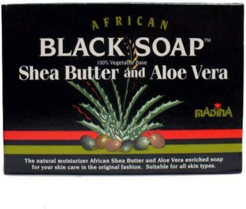 Madina African Black Soap Shea Butter and Aloe Vera, 3.5 Oz (Pack of 4)