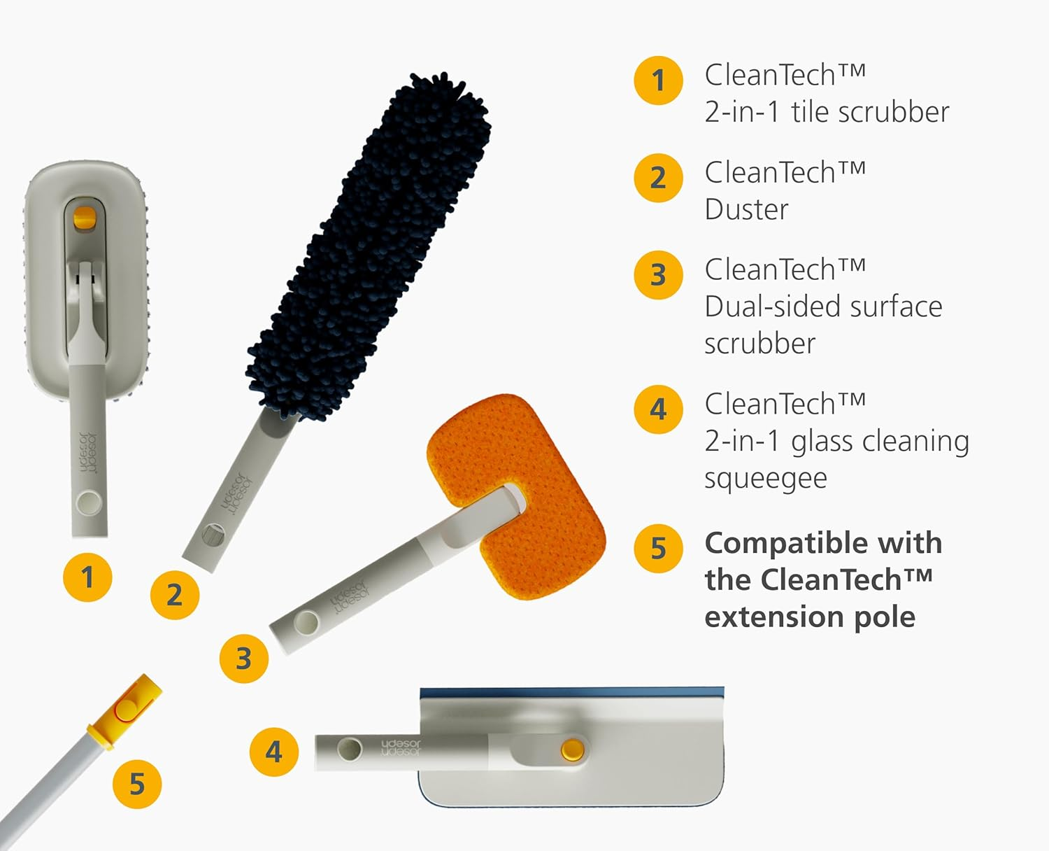 Joseph Joseph Cleantech 2-In-1 Tile Scrubber and Grout Brush with V-Shaped Bristles, Soft-Grip Handle image number 4