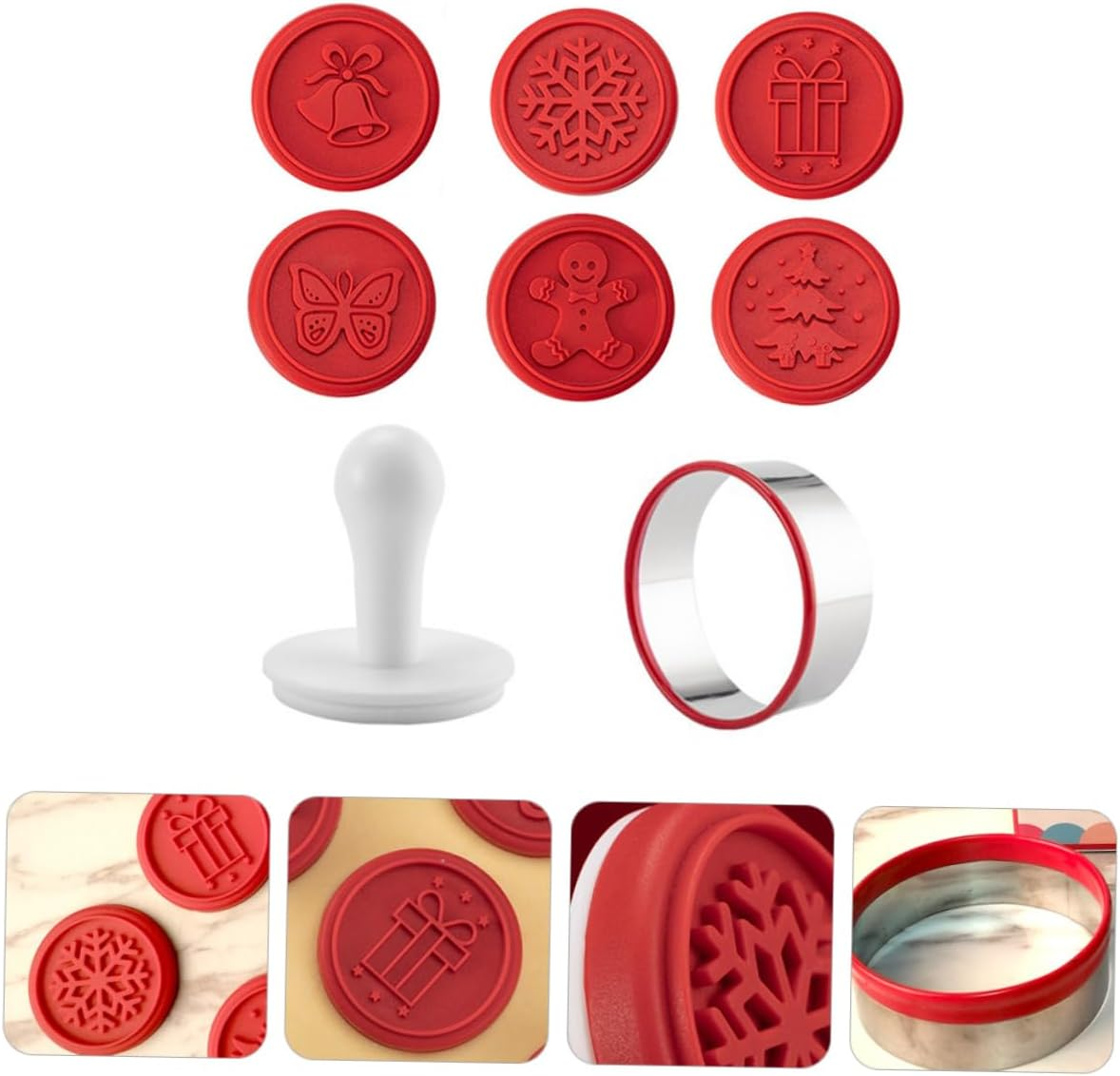 Amosfun Christmas Cookie Seal Biscuit Molds for Baking Stamps DIY Christmas Decorations Baking Mold Hand Press for Biscuit Cutter image number 5