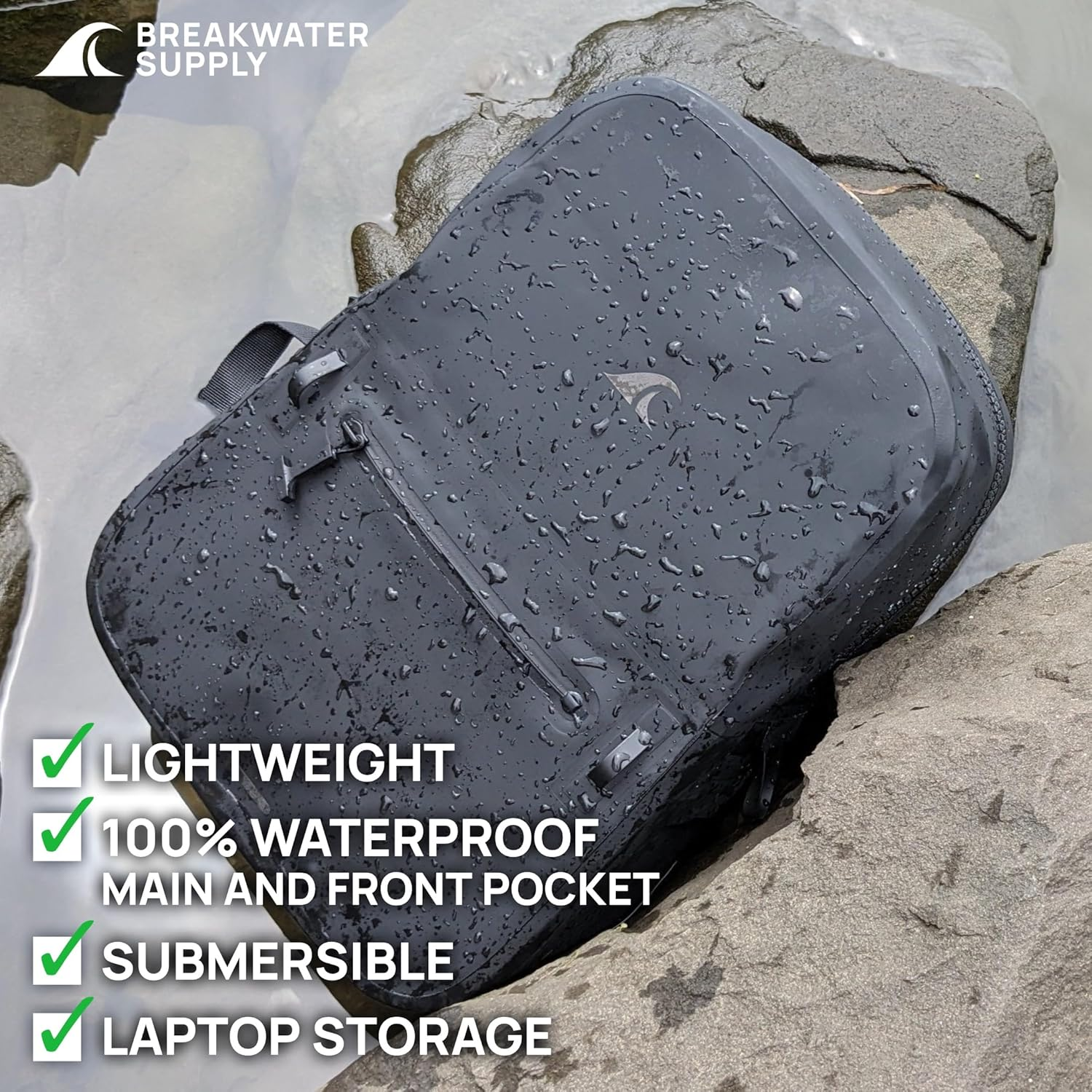 Breakwater Supply&trade; 100% Waterproof Submersible Backpack, Laptop Bag, Airtight Zippers | Travel Outdoors | Fogland 25L 20L 15L - Explorer 25L (Cascade Gray) image number 2