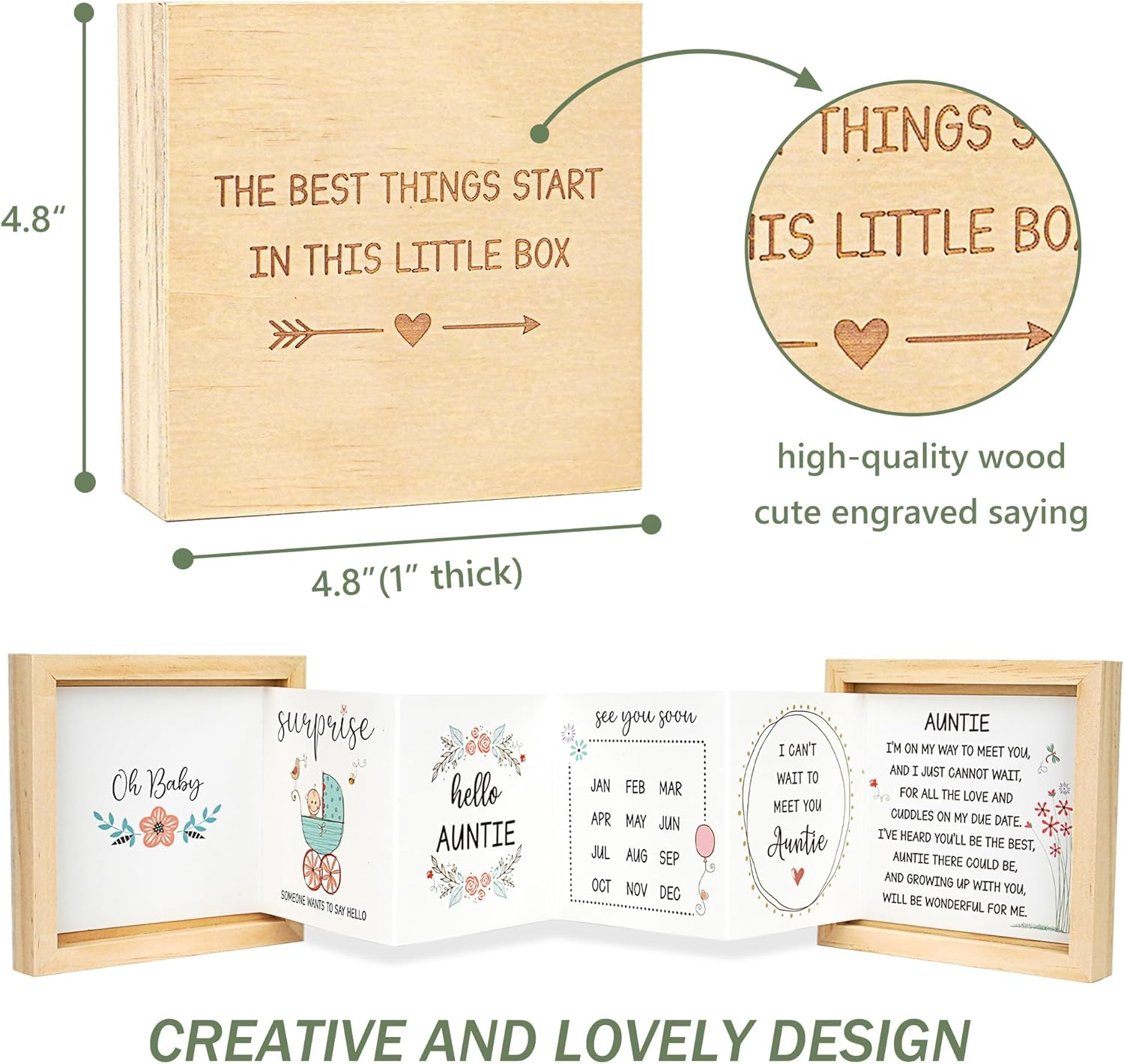 Pregnancy Announcement for Aunt, Auntie- Baby Announcement Gifts Ideas, Surprise Pregnancy Reveal Gifts to Sister, Best Friend- Baby Ultrasound Photo Keepsake Wooden Box image number 2