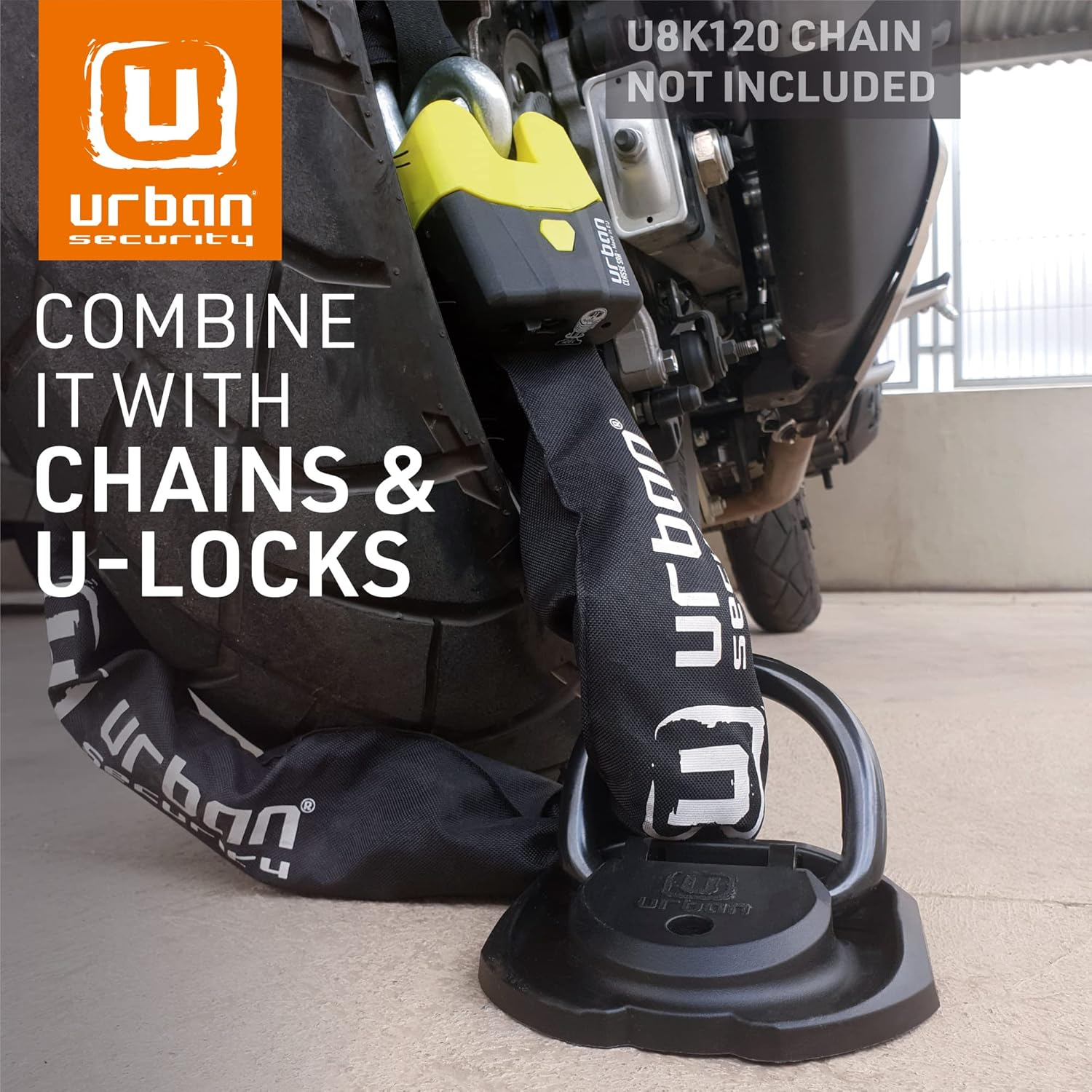 Urban UR55 Highest Tested Security Anchor for Motorcycle, Foldable &Oslash;14 Hardened Steel Ring, 4 Expansion Bolts, Anti-Theft Wall Ground Dloor Fixing for Garage, Trailer, Scooter, Bicycle Parking image number 1