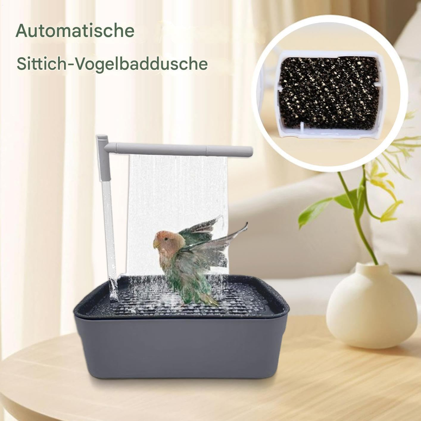 Yidueace Parrot Bath, Automatic Budgie Bath Shower, Rechargeable Tub with Circulation Tap, Bath Accessories for Small and Medium Parakeets and Lovebirds image number 5