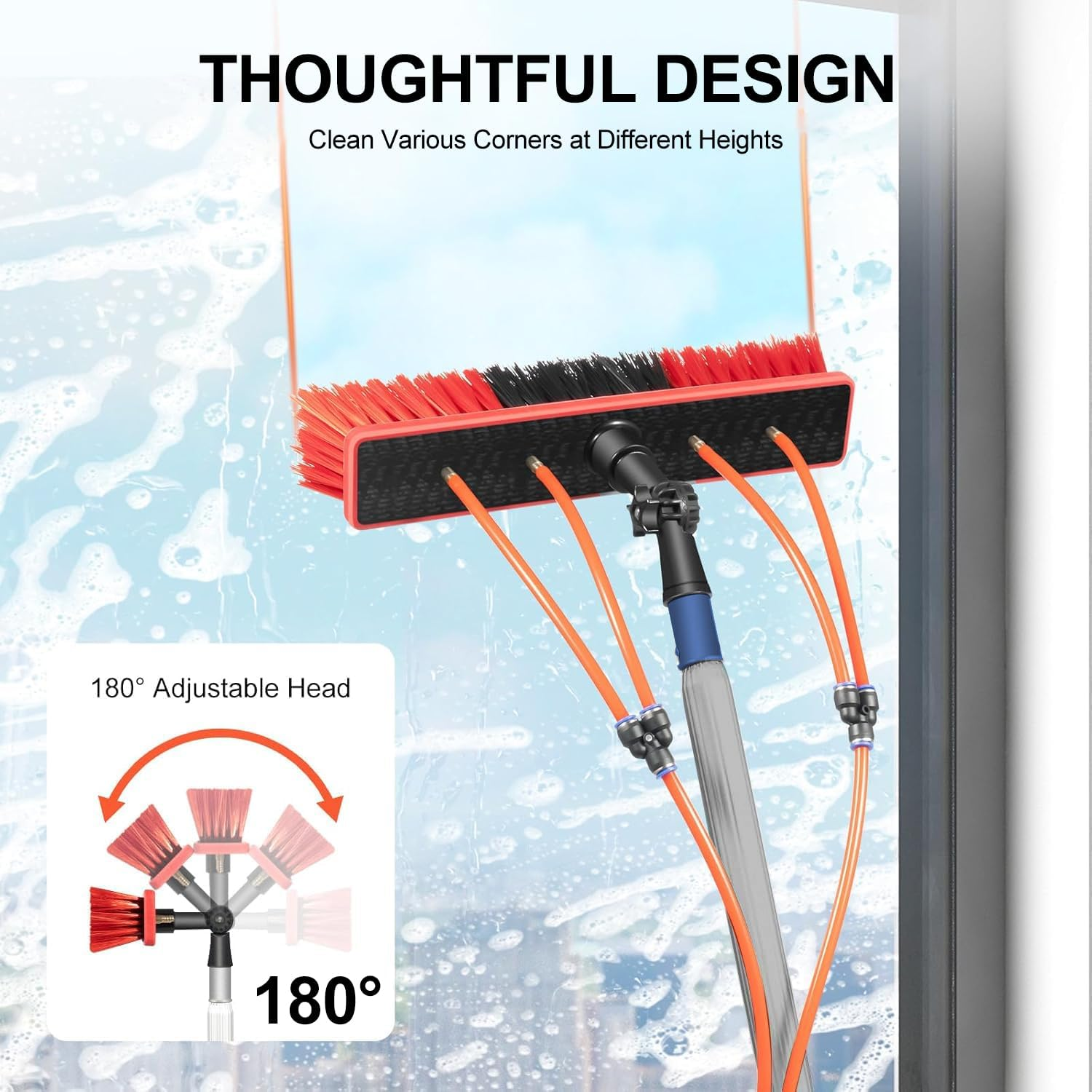 HOOMFIT Solar Panel Cleaning Brush,21.7" Brush Head Water Fed Pole Kit Adjustable Rotatable Outdoor Washing Equipment Tool for Solar Photovoltaic Panel Window Glass Roof Outdoor(8M,315") image number 4