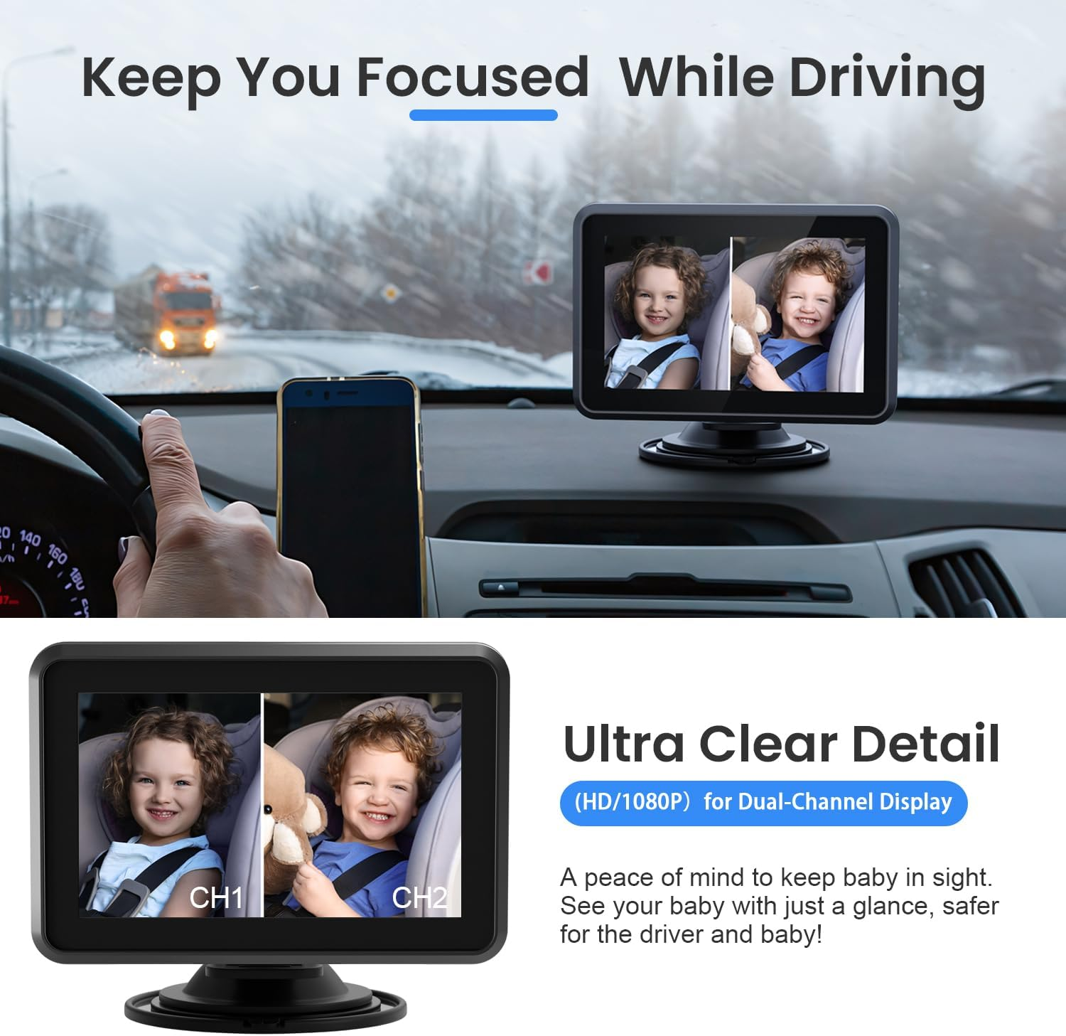 Itomoro Baby Car Mirror,Hd Dual Channel with 2 IR Night Vision Camera, 5 Mins Easy Installation Baby Car Mirror Clear Car Baby Camera for Rear Facing Seat Backseat, ACZ421