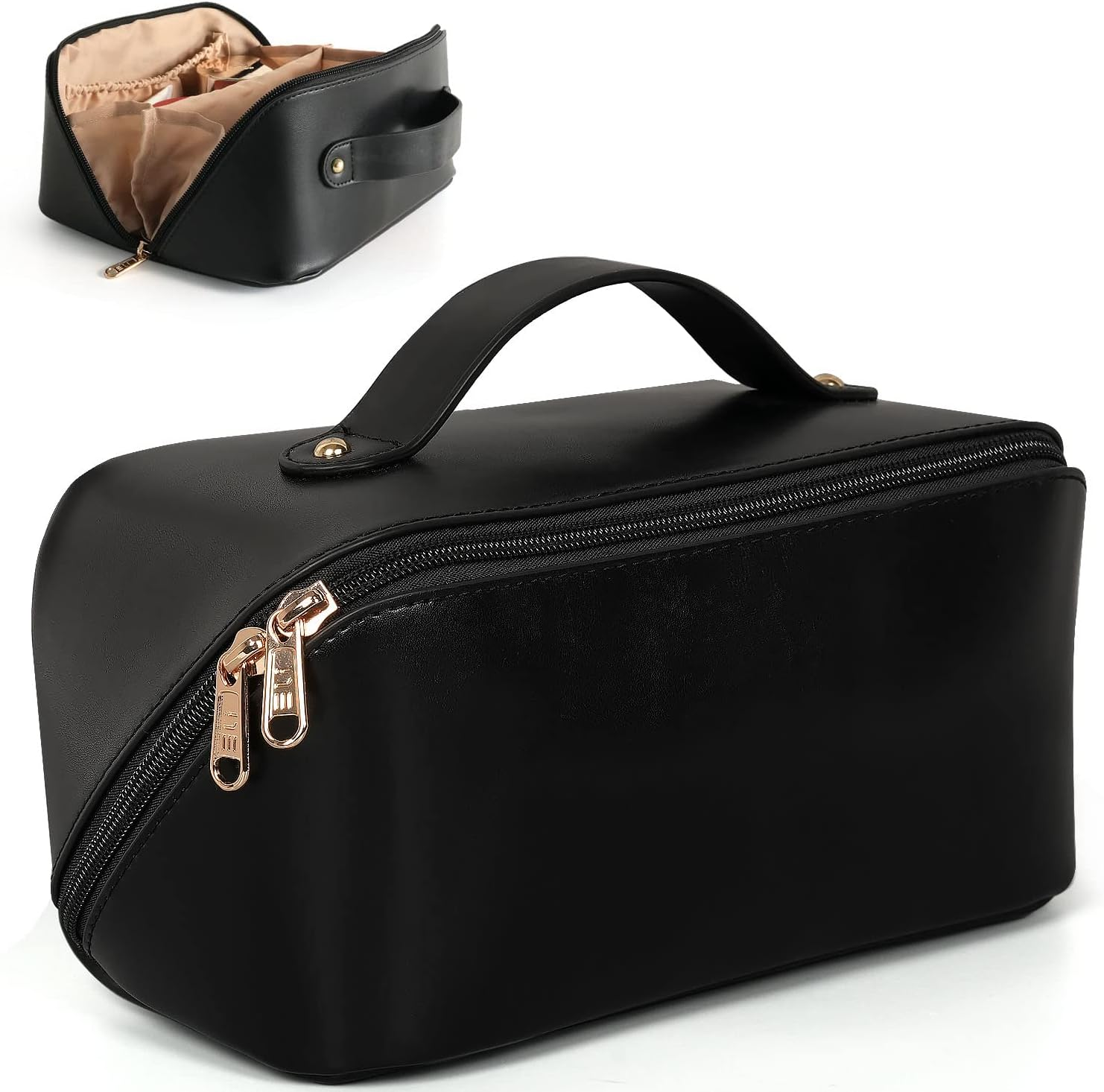 Large Capacity Cosmetic Bag, Travel Cosmetic Storage Bag with Handle, Portable Zipper Cosmetic Bag Toiletry Bag Makeup Bag Large with Compartments for Women Girls, Green, Large Capacity Cosmetic Bag