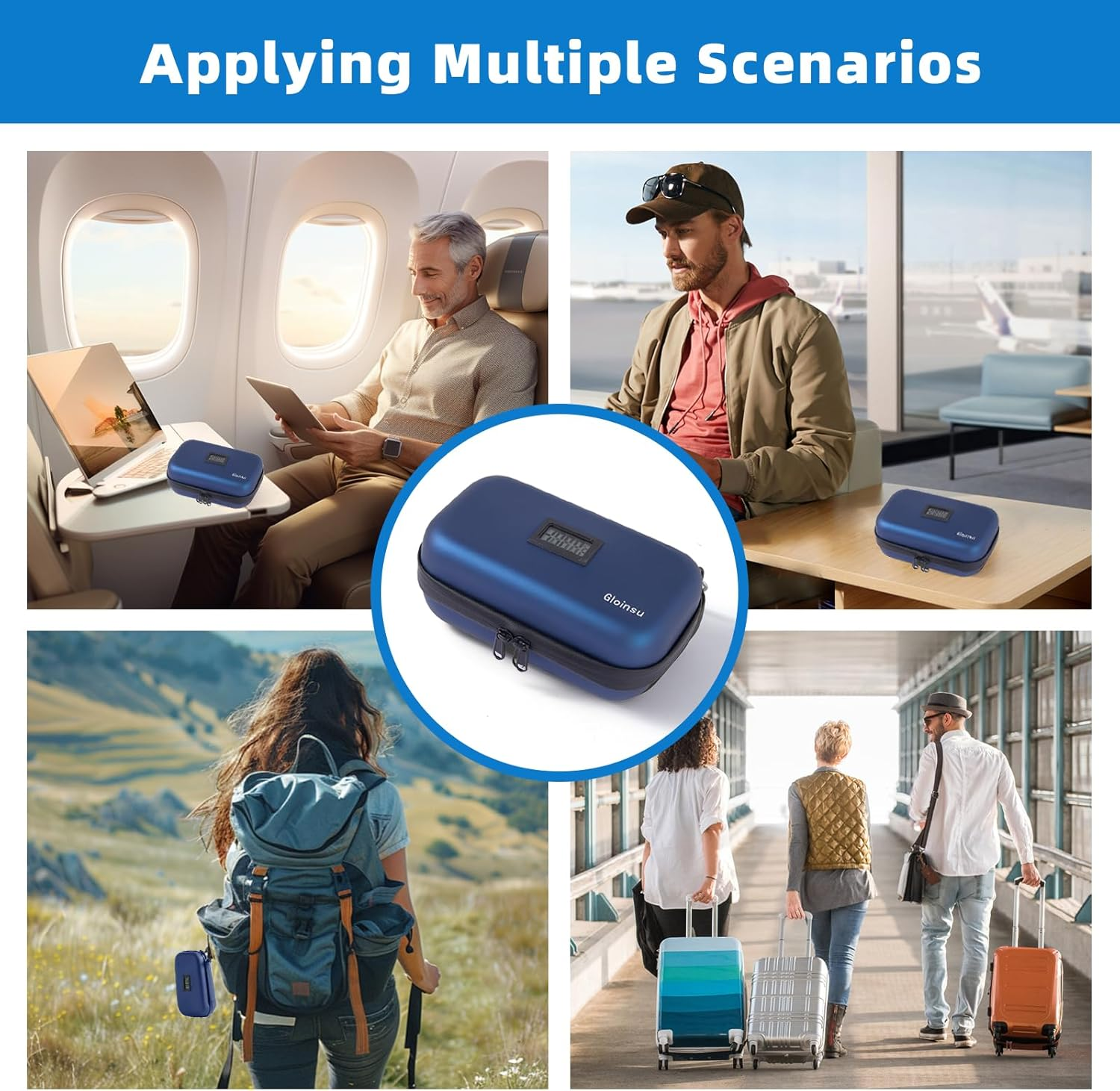 24H Insulin Cooler Travel Case TSA Approved - Medication Diabetic Cooler with Thermometer Temperature Display | Refrigerated Medicine Organizer Bag with 2 Ice Packs for Travel（Blue） image number 4