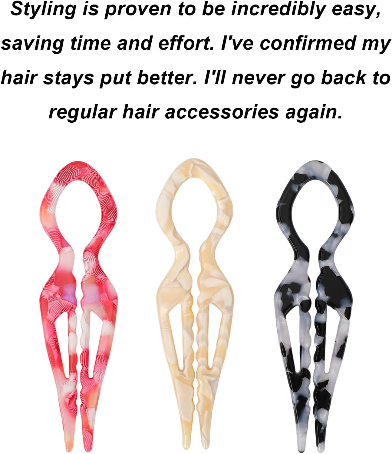 Fukaisu 3Pcs French Hair Pins for Women, Magic Acetate Hair Clips U-Shaped Hairpins for Women Buns Thick Fine Long Curls Styling Accessories White Elephant Present (3 Colors) image number 1