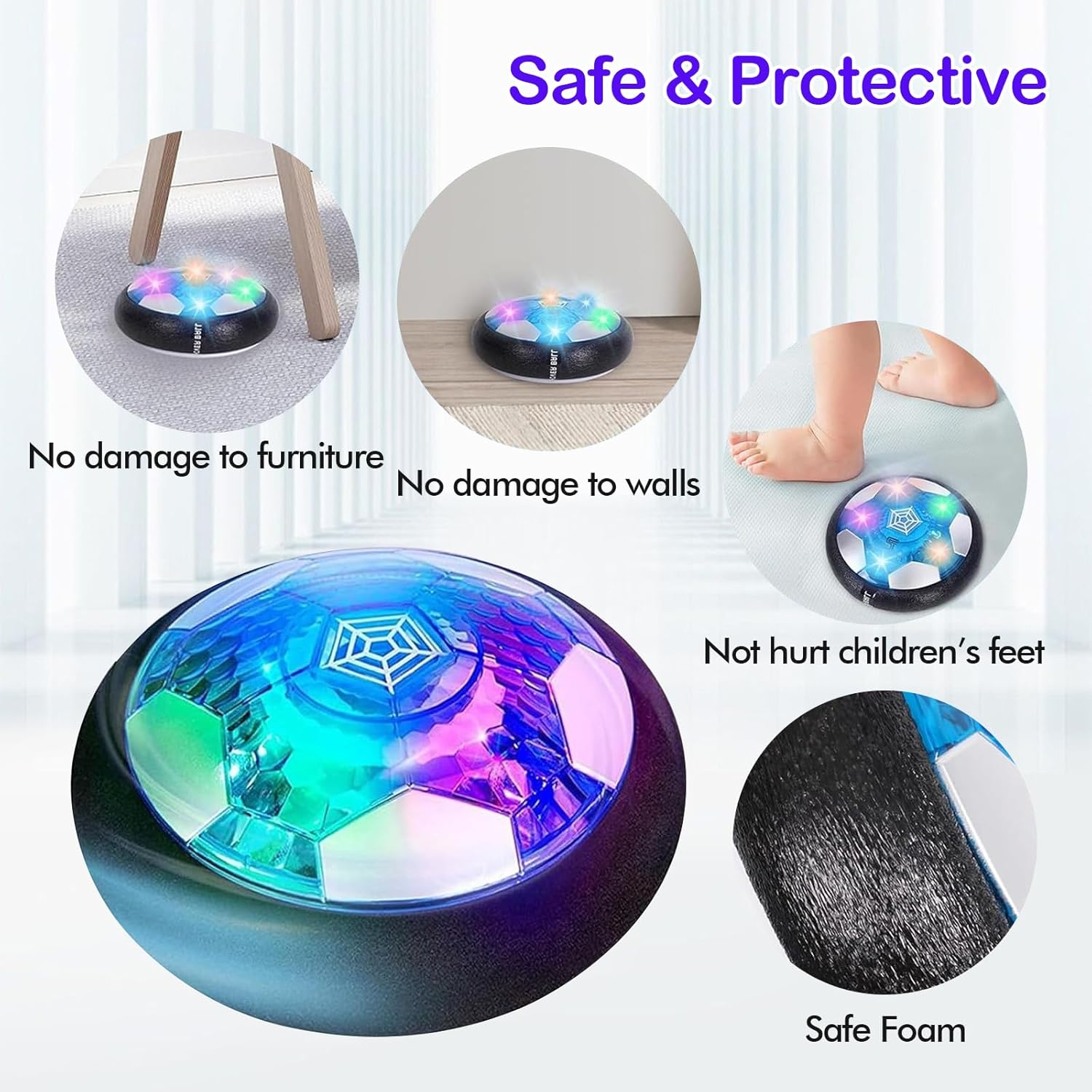 Air Power Football, Indoor Hover Ball, Luminous Floating Ball with LED, Flying Ball, Rechargeable, Football Gifts from 3 4 5 6 7 8-12 Years Boys Girls Outdoor Toy for Children image number 3