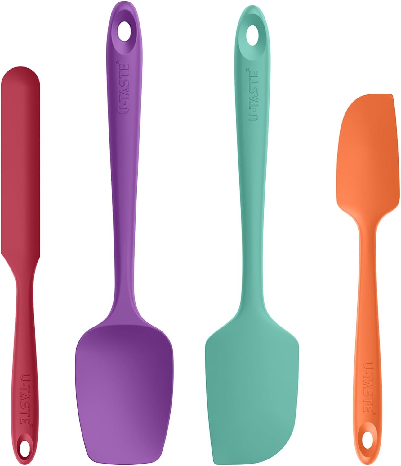 315℃ Heat Resistant Silicone Spatula: U-Taste High Heat Proof Flexible Bpa-Free Non-Stick Bowl Scraper, Seamless Rubber Kitchen Utensils for Baking Cooking Mixing Cookware Set of 4 (Teal/Aqua Sky)