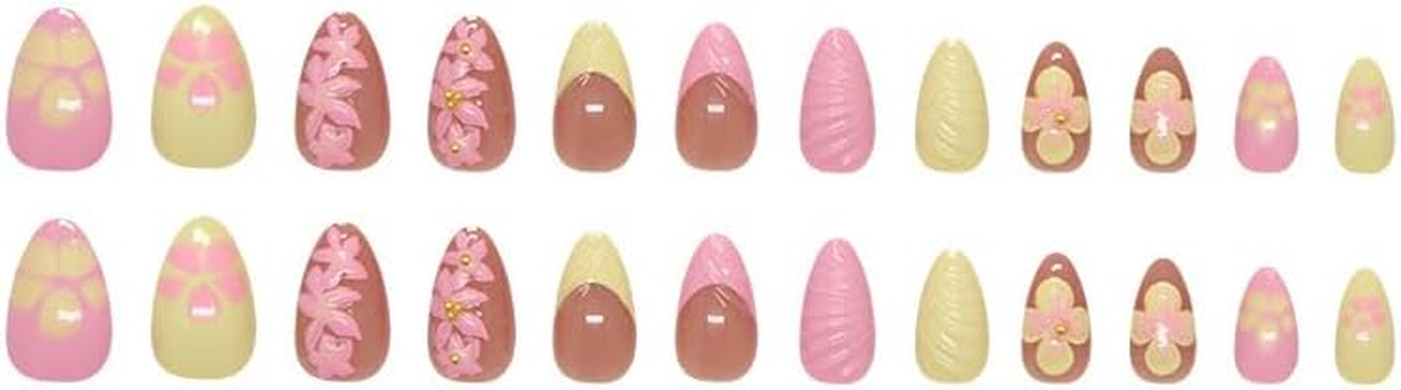 LYMCY Press on Nails, 3D Summer Frost Ombre Nails - Icy Flower Gradient, Artificial Nails for Women and Girls -24 Pcs image number 6