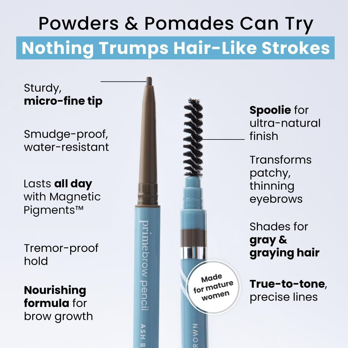 Prime Prometics Primebrow Pencil for Mature Women &ndash; Ultra-Precise Tip for Natural, Hair-Like Strokes &ndash; Smudge-Proof & Long-Lasting Wear &ndash; Great for Thinning, Sparse, or Graying Brows (Silver Queen) - Ash Brown image number 4
