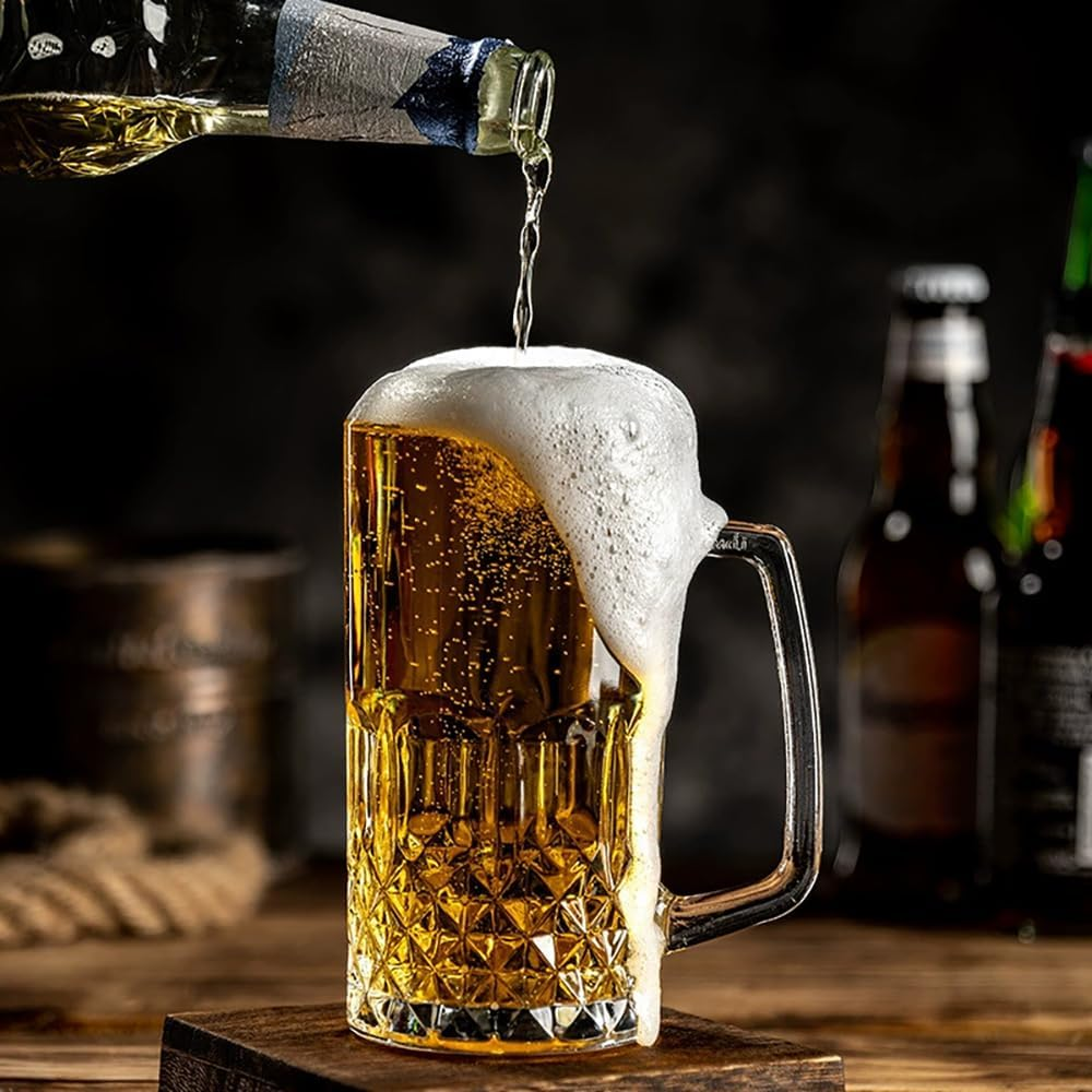 2 Pack Large Glass Beer Cups,570Ml Glass Beer Mug with Handle,Beer Mugs Set,Beer Glasses for Freezer for Freezer, Bar, Cocktail, Alcohol, Beverages image number 2